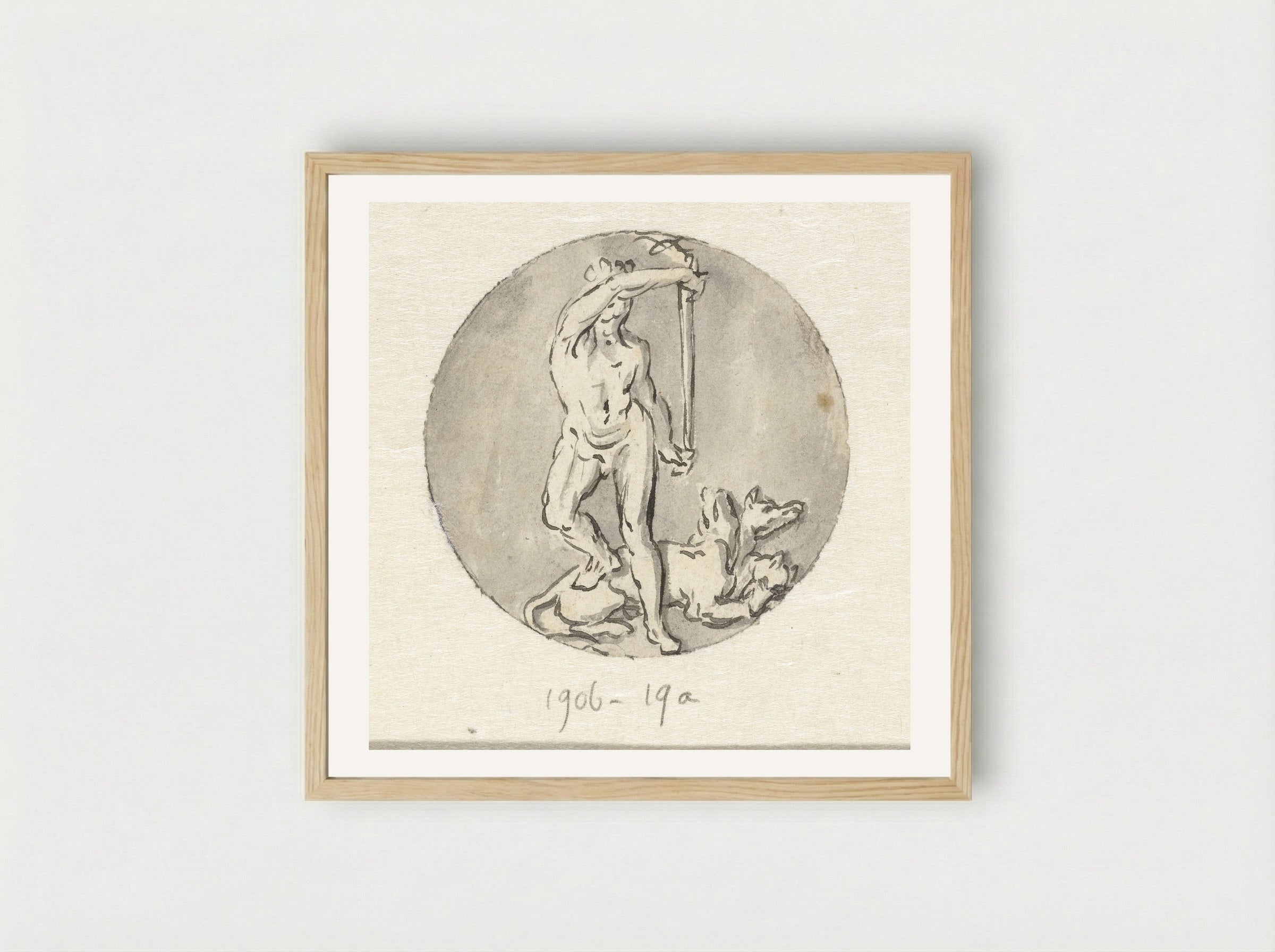 Variant voor medaillon: Hercules met Cerberus - Jan van Huysum - Framed Print Wood