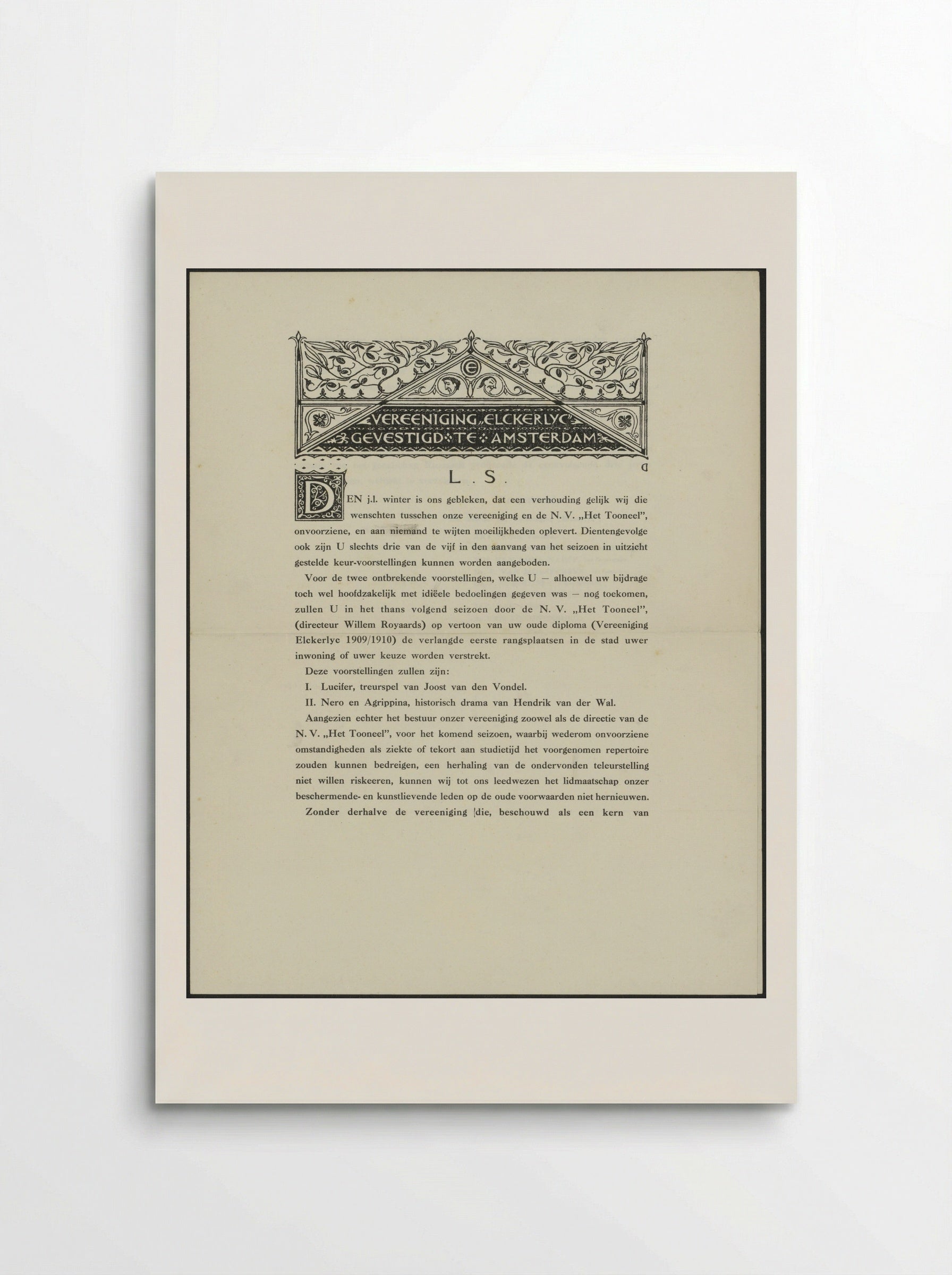 Verenigingsblad van de Vereeniging Elckerlyc te Amsterdam - Gerrit Willem Dijsselhof - Poster