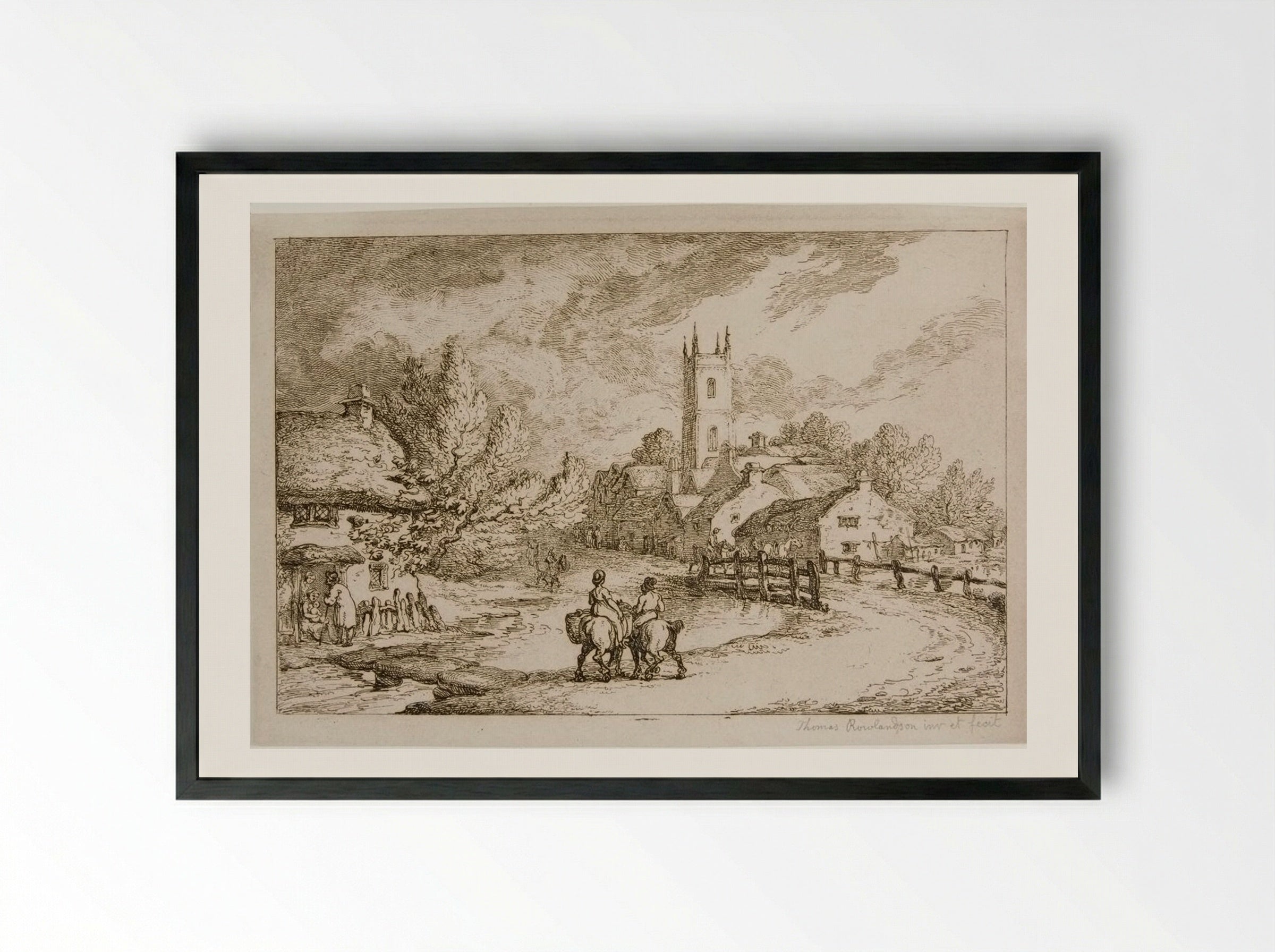 Village Street - Thomas Rowlandson - Framed Print Black