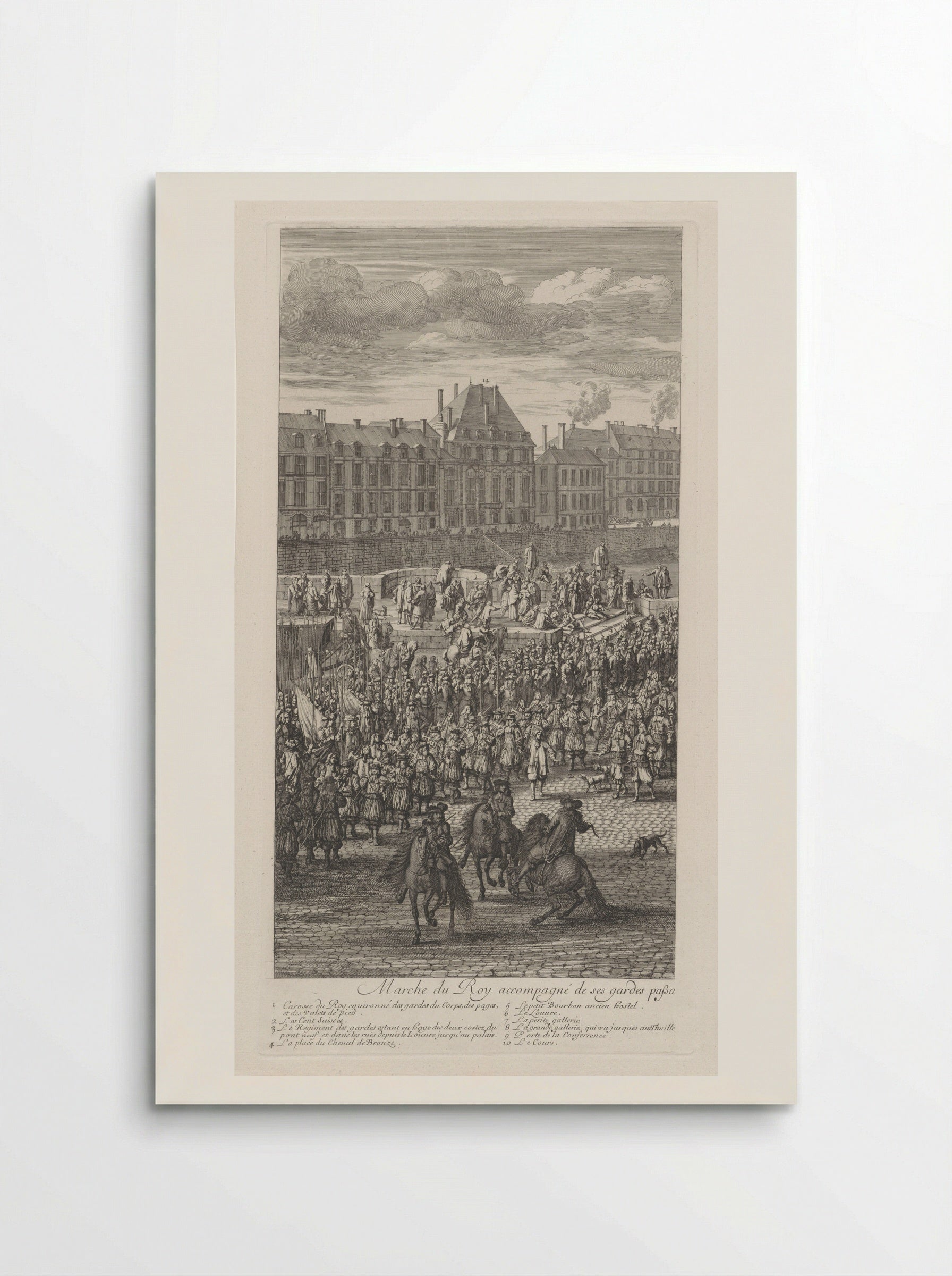 Voorkant van de stoet van Koning Lodewijk XIV van Frankrijk en zijn gevolg op de Pont-Neuf - Jan van Huchtenburg - Poster