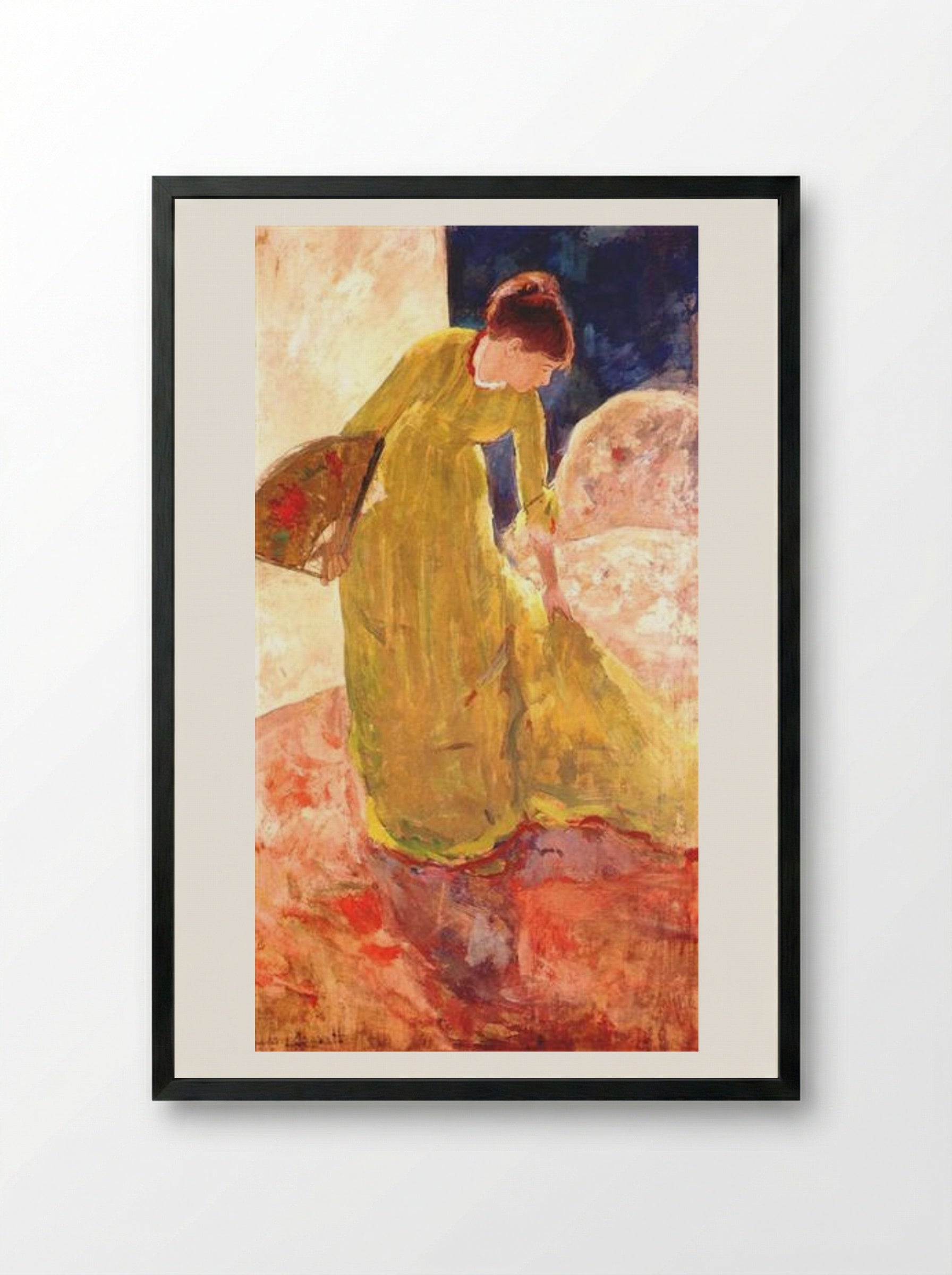Woman Standing, Holding a Fan - Mary Cassatt - Framed Print Black