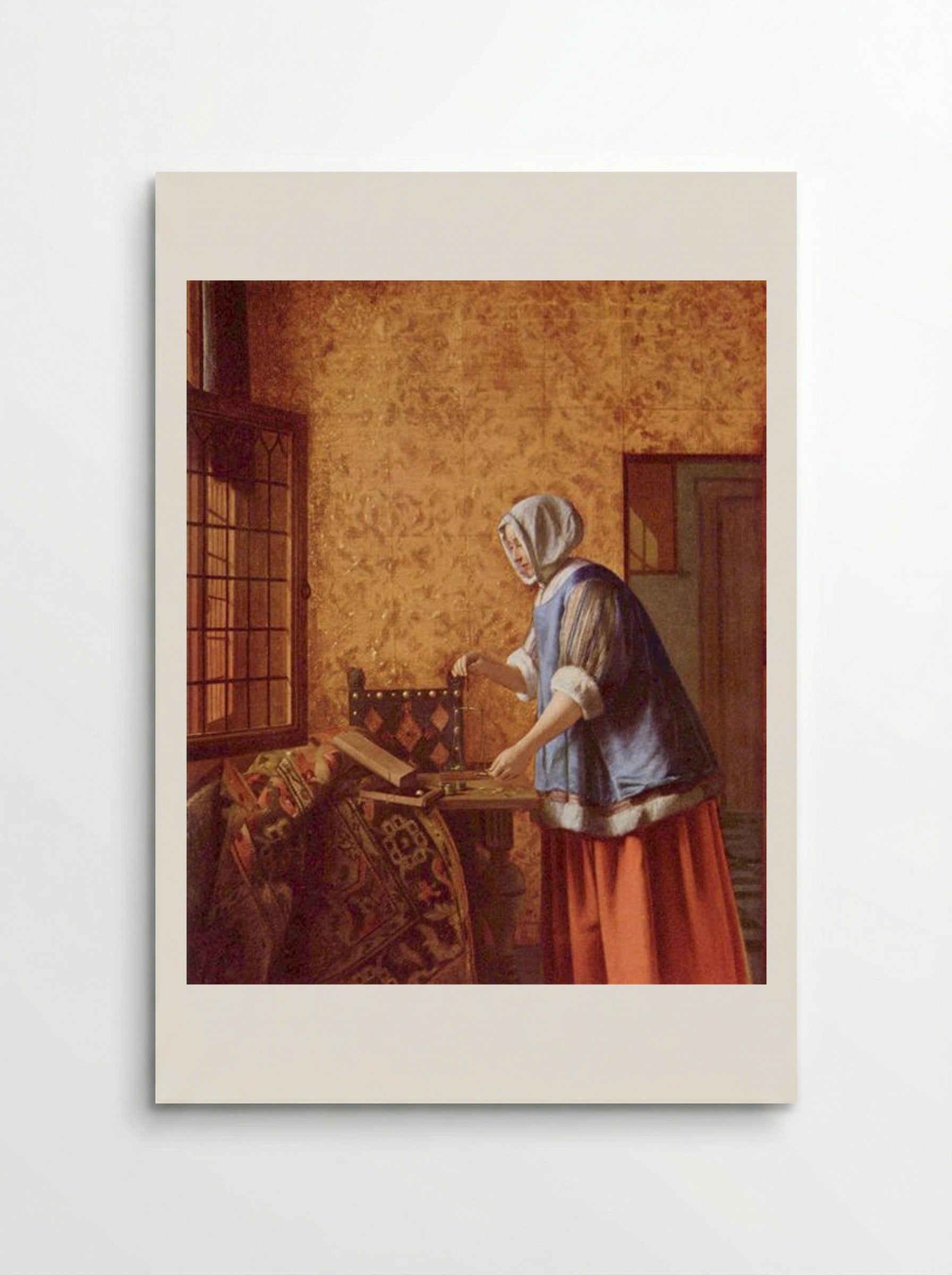 Woman Weighing Gold Coins - Pieter de Hooch - Poster