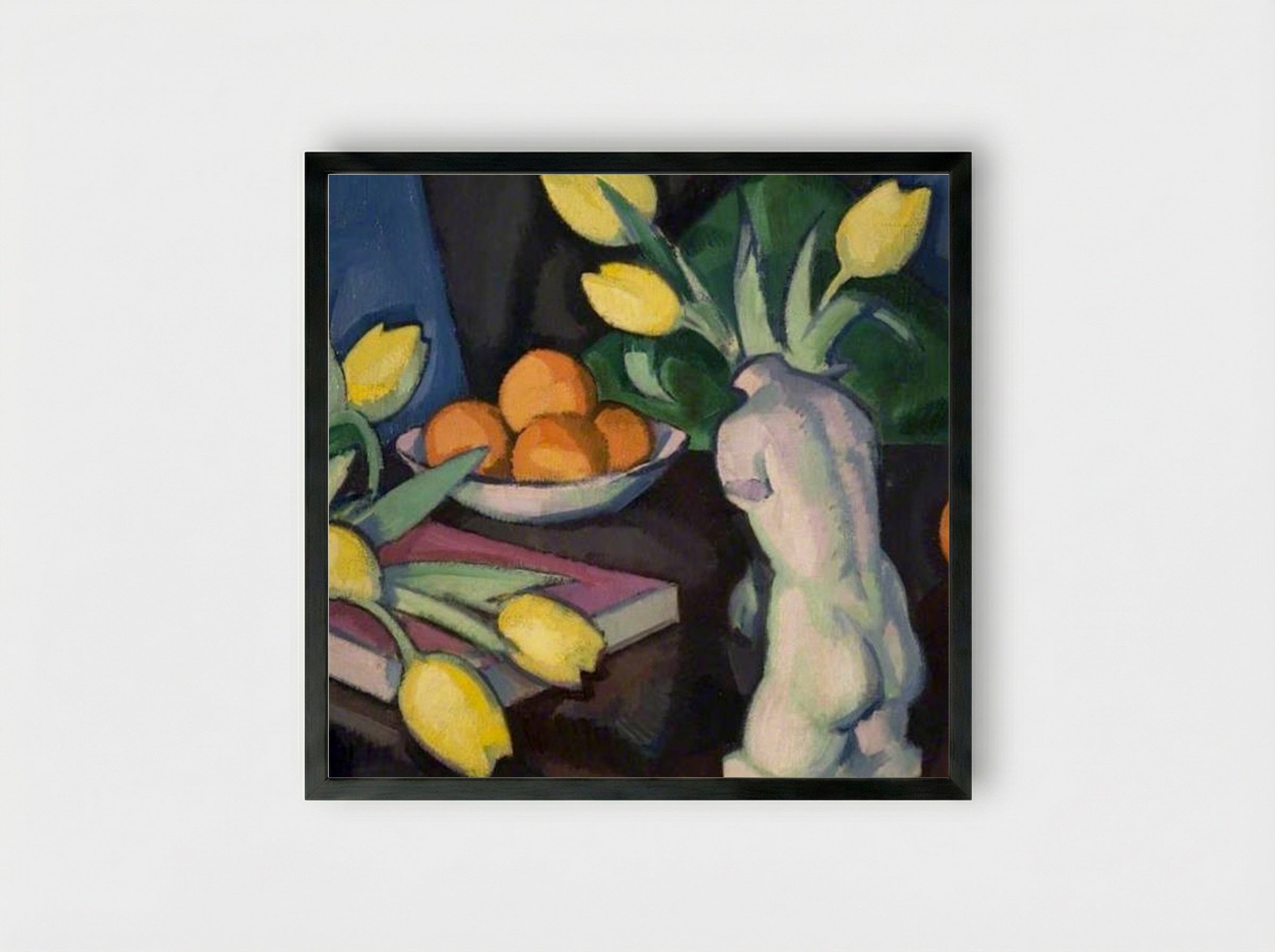 Yellow Tulips and Statuette - Samuel Peploe - Framed Print Black