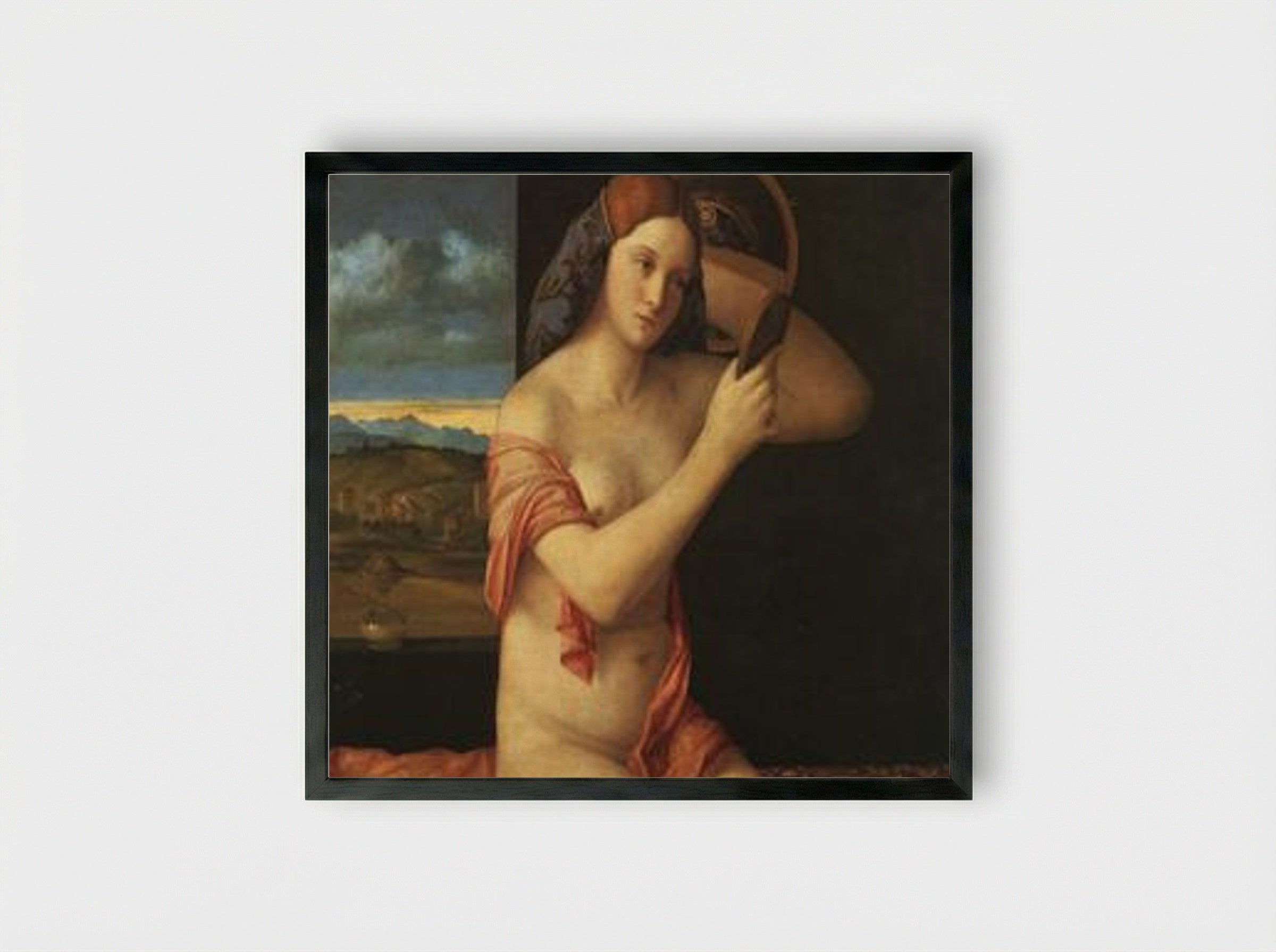 Young Woman at Her Toilet - Giovanni Bellini - Framed Print Black