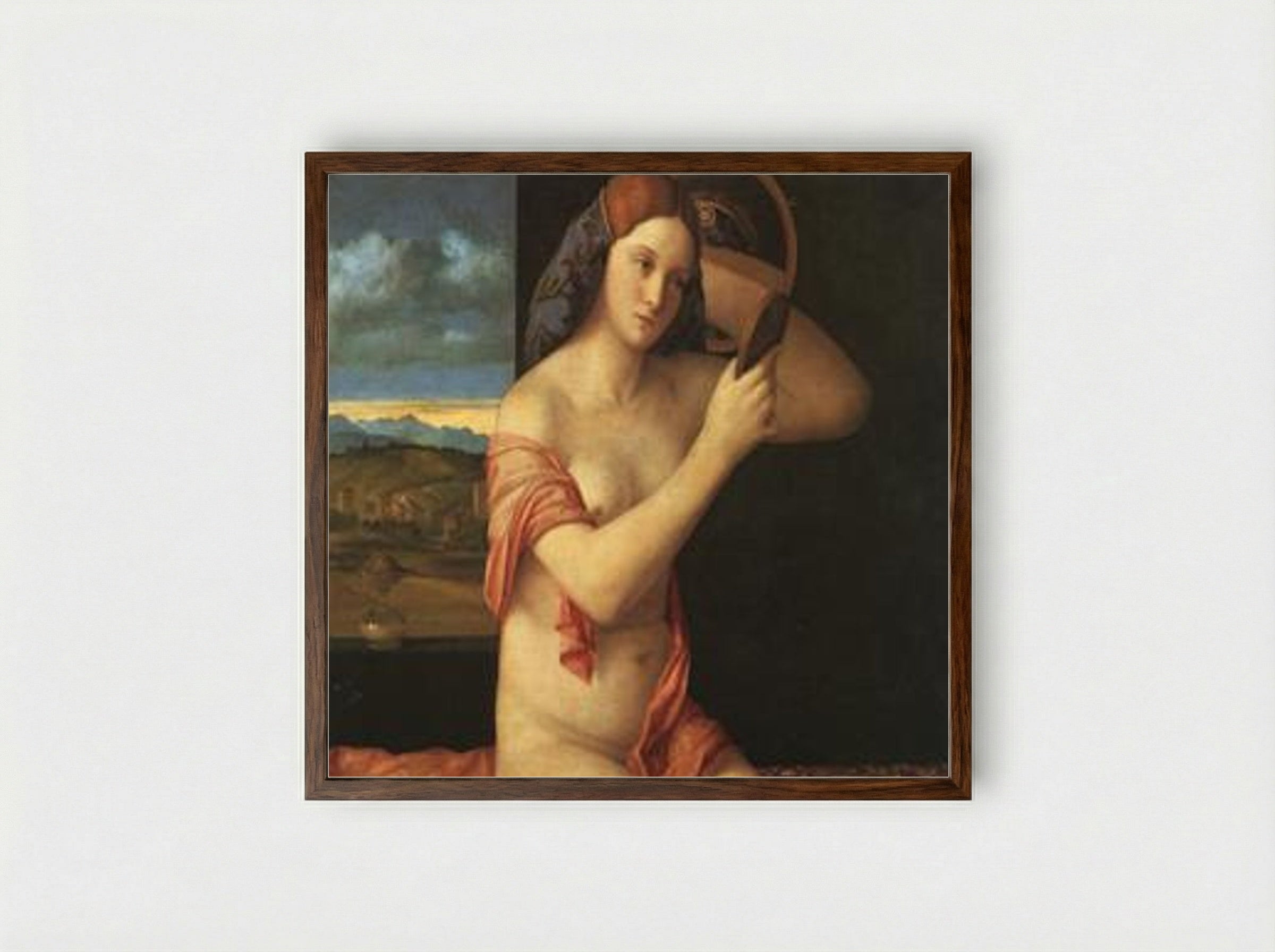 Young Woman at Her Toilet - Giovanni Bellini - Framed Print Dark Wood