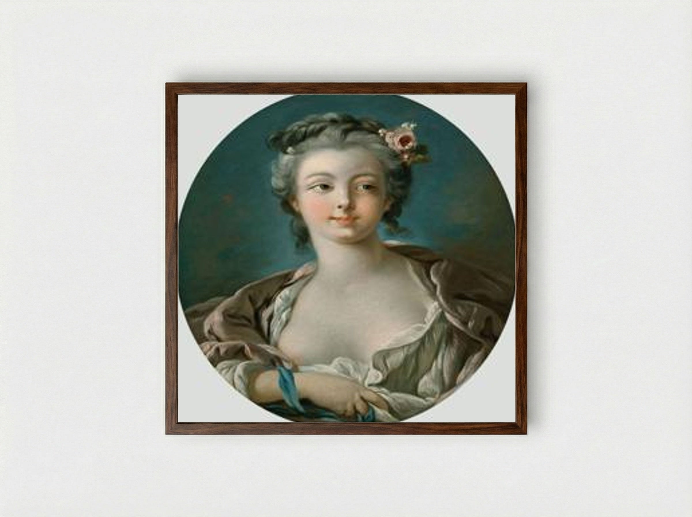 Young Woman with Flowers in Her Hair - François Boucher - Framed Print Dark Wood