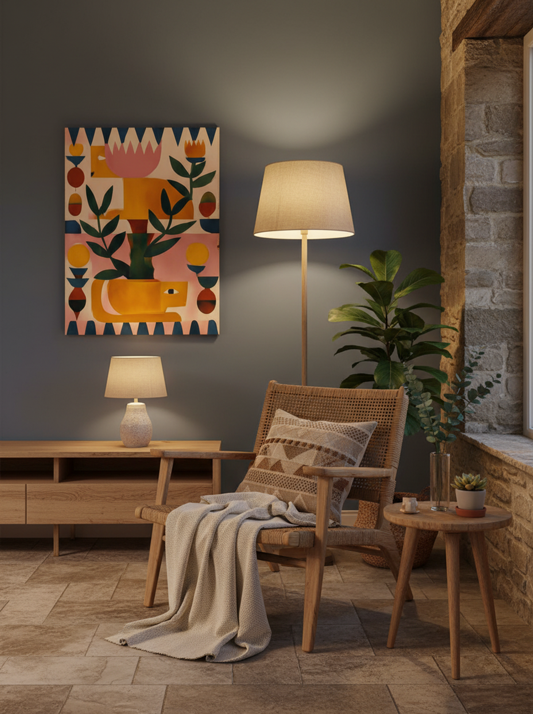 Playful Jungle Totem Abstract Animal Art Print - Lifestyle