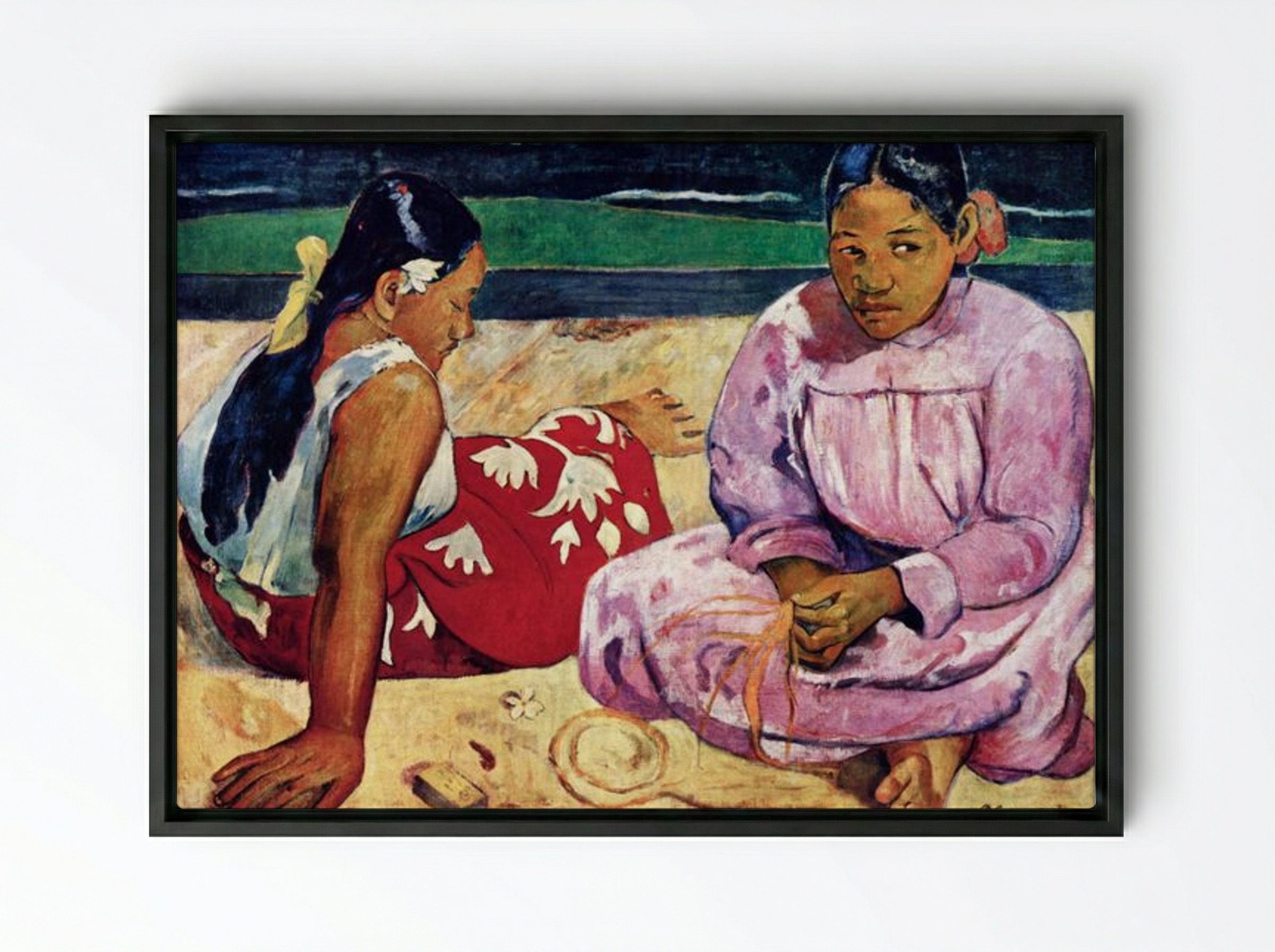 Tahitian Women on the Beach - Paul Gauguin - Framed Canvas Black