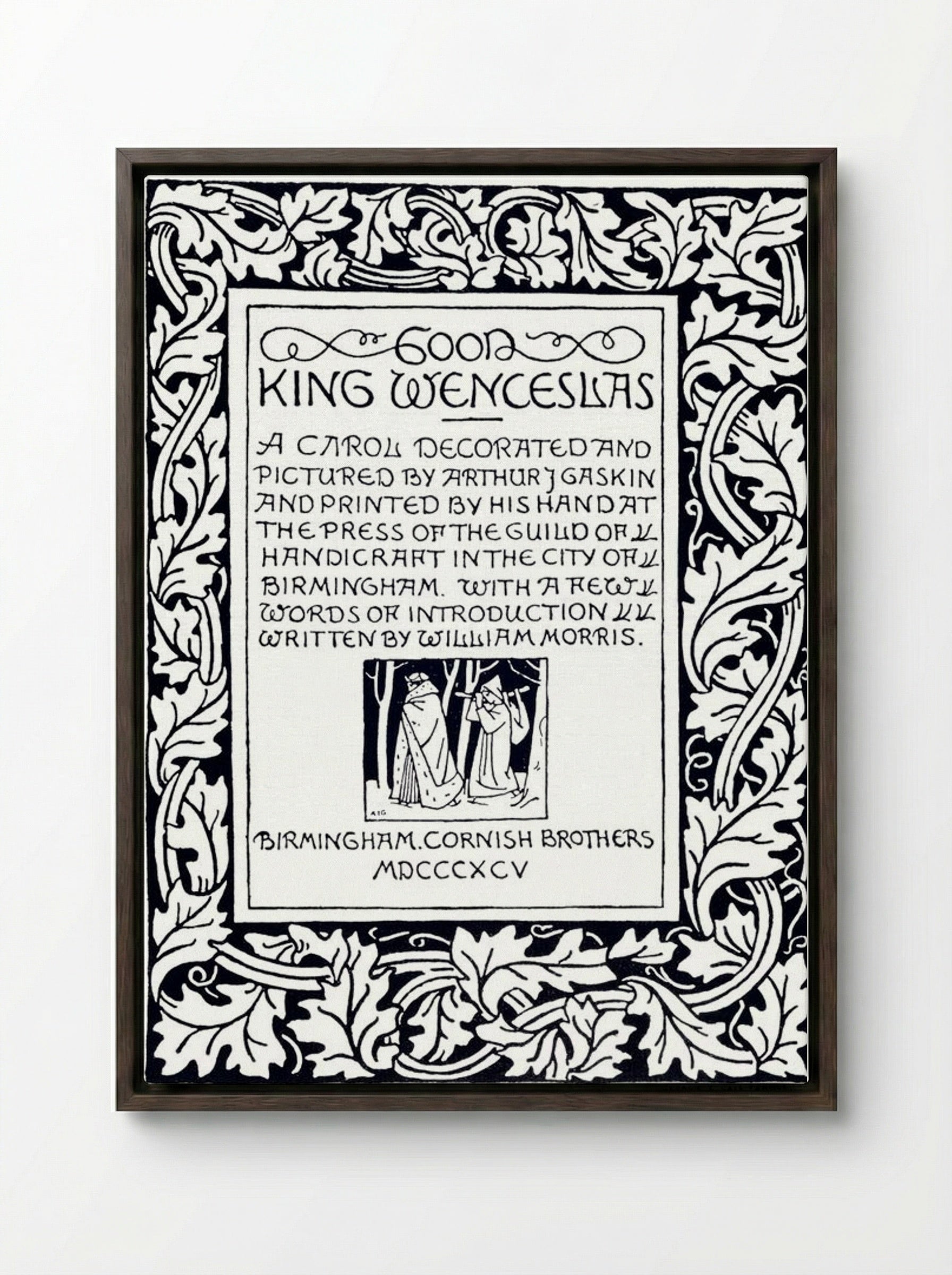Good King Wenceslas (Manuscript Page) - William Morris - Framed Canvas Dark Wood