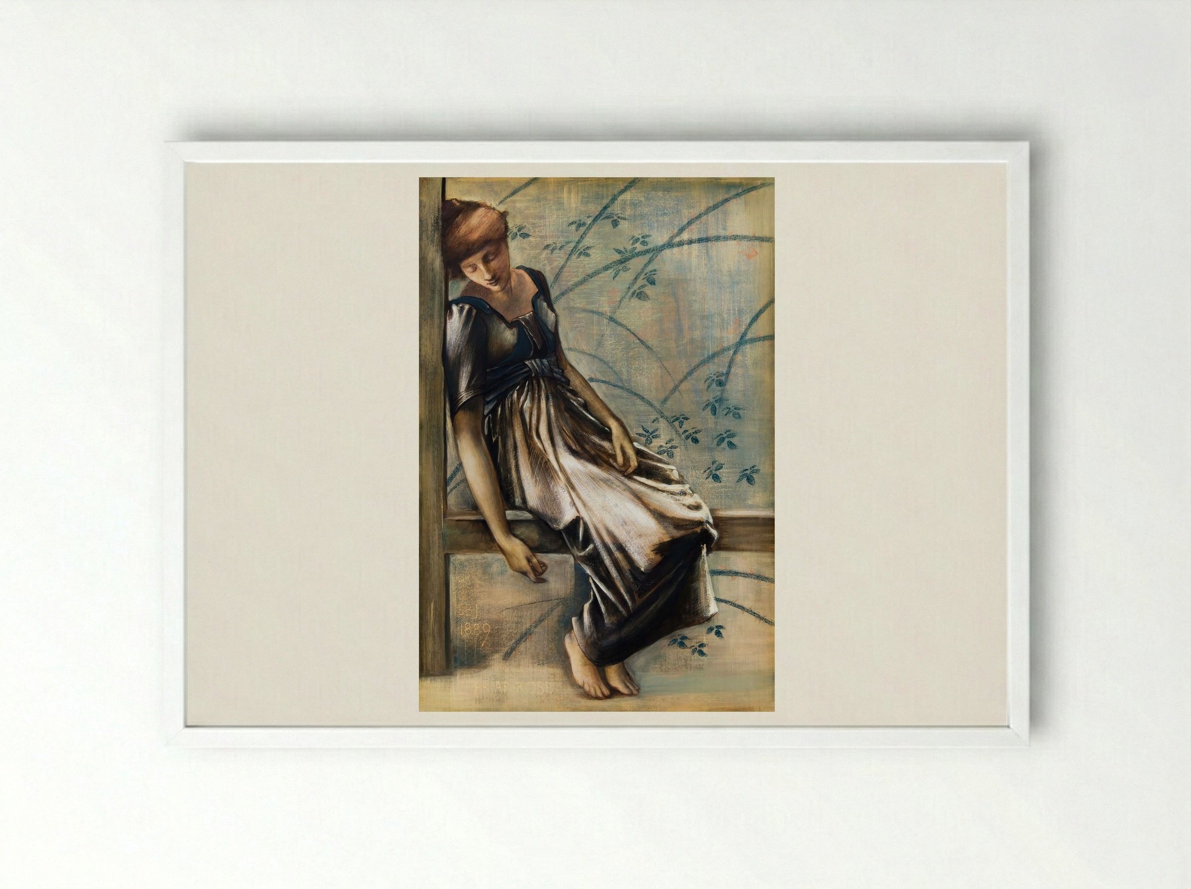 Study for 'The Garden Court' from 'The Briar Rose' Series - Edward Burne-Jones - Framed Print White