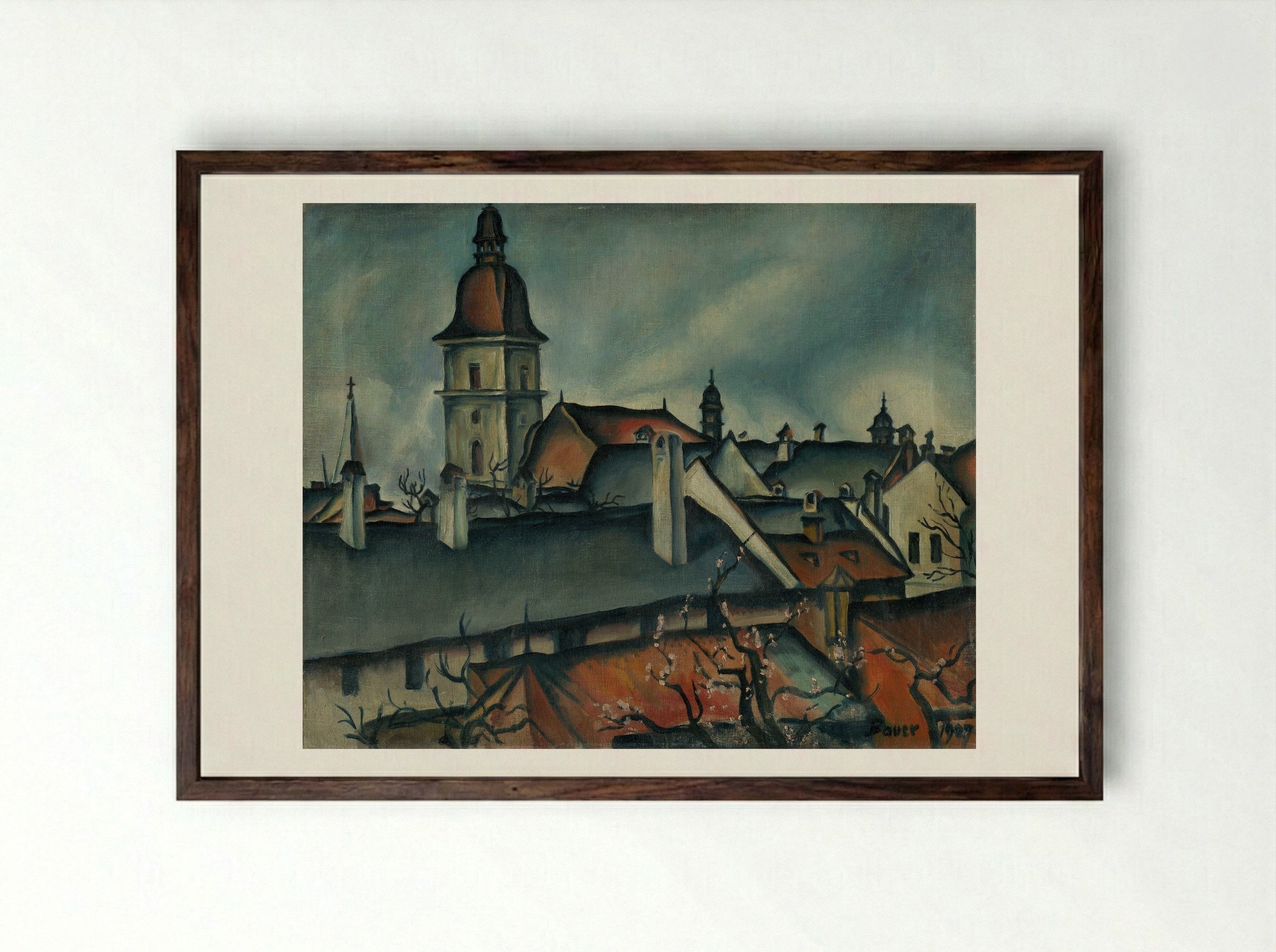 View of Kőszeg - Konstantin Bauer - Framed Print Dark Wood