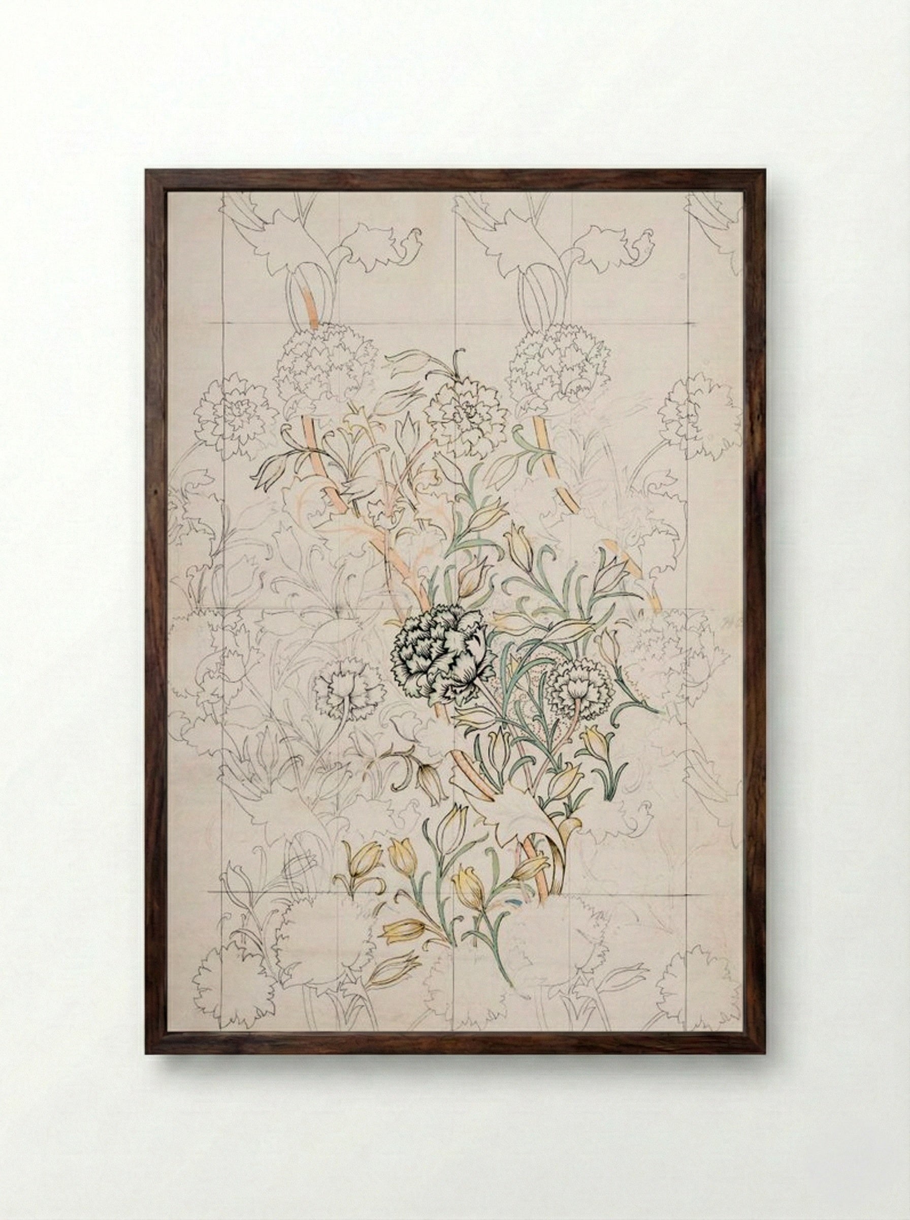 Study for 'Wild Tulip' Wallpaper - William Morris - Framed Print Dark Wood