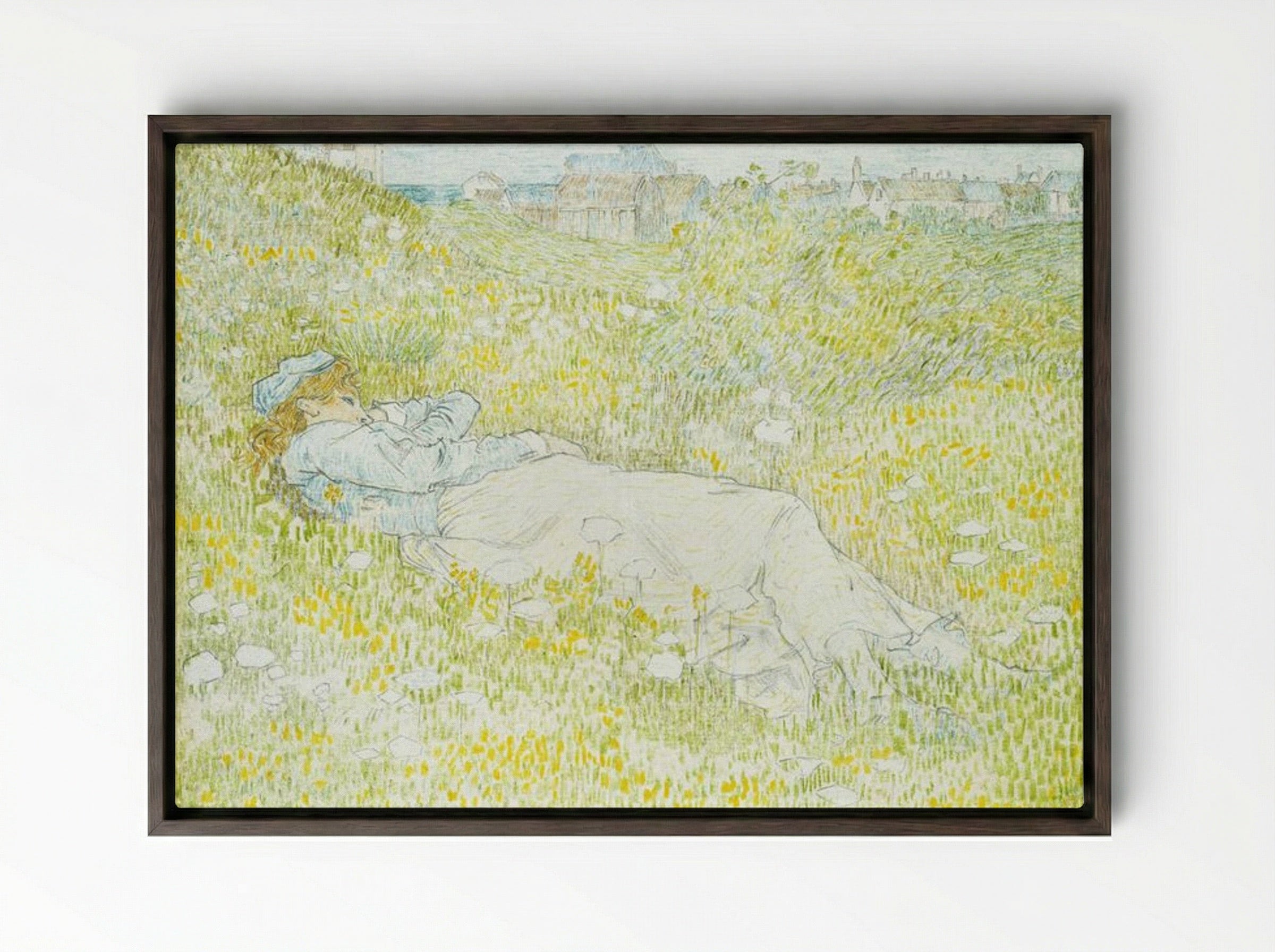 Woman Lying in the Dunes near Noordwijk - Jan Toorop - Framed Canvas Dark Wood