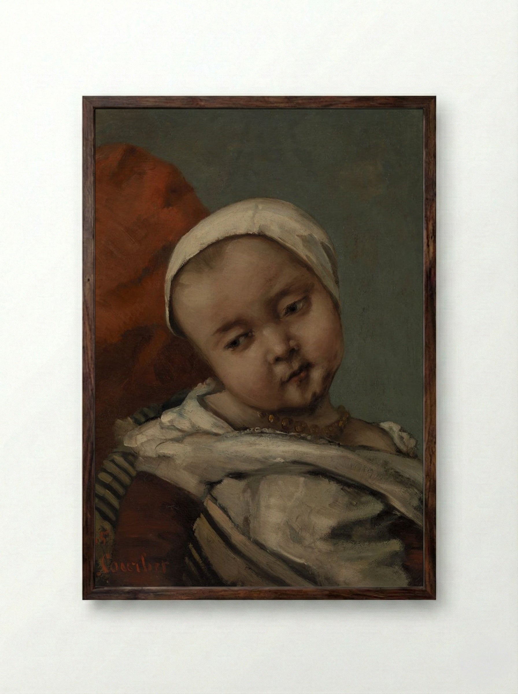 Head of a Baby - Gustave Courbet - Framed Print Dark Wood