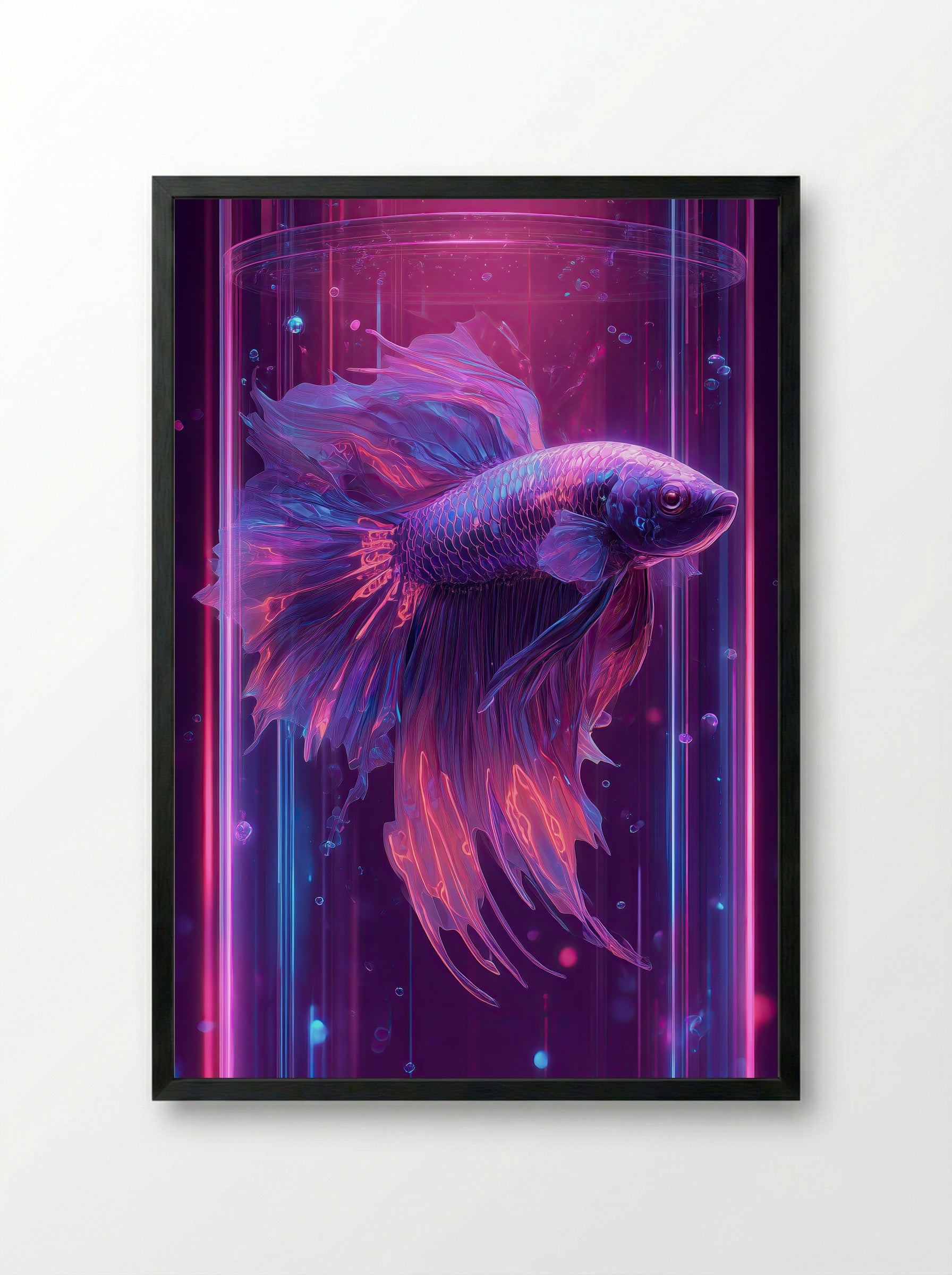 Neon Betta No.3 – Violet Glow Betta in Cyber Bloom - Framed Print Black