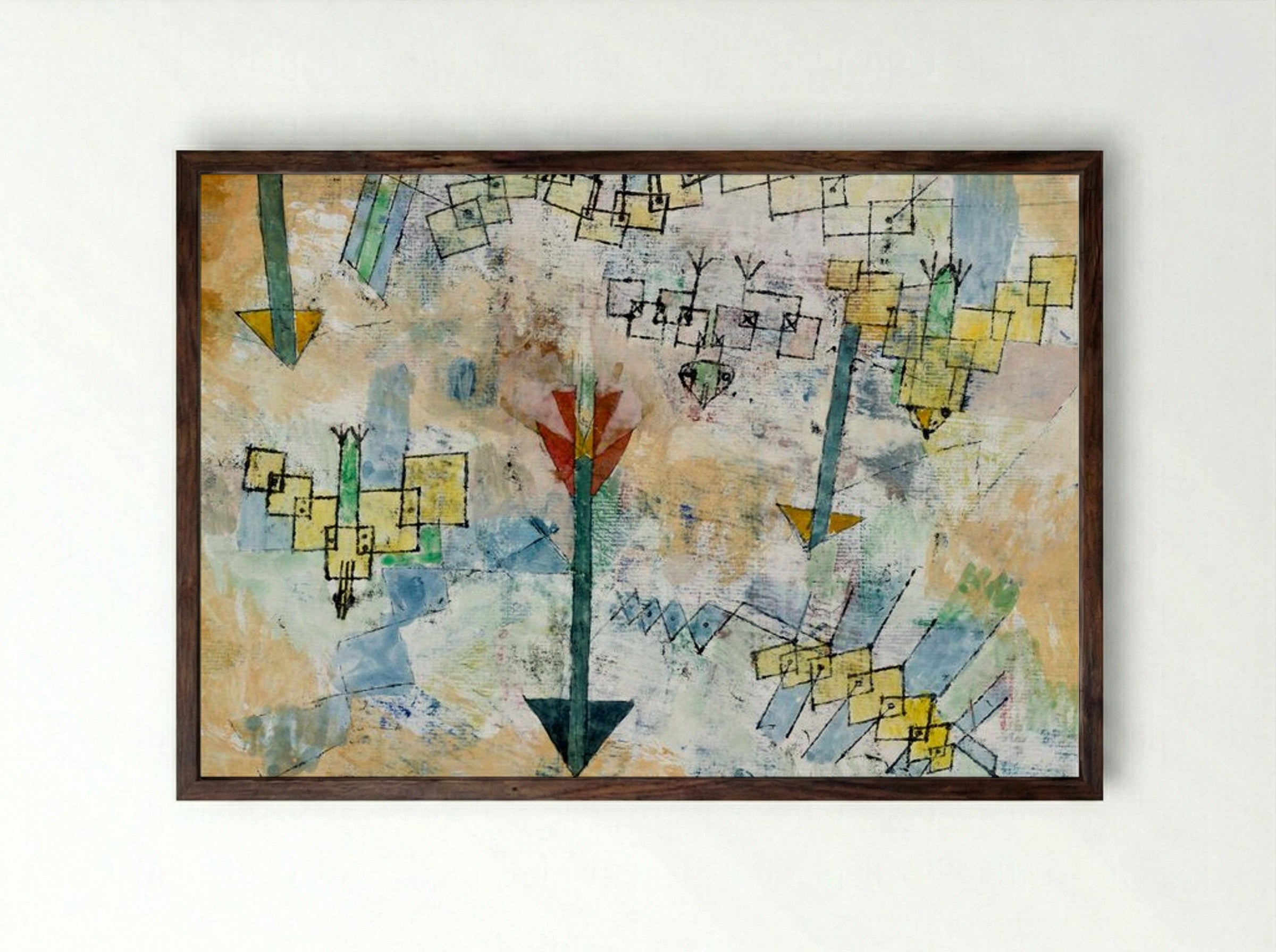 Birds Swooping Down and Arrows - Paul Klee - Framed Print Dark Wood