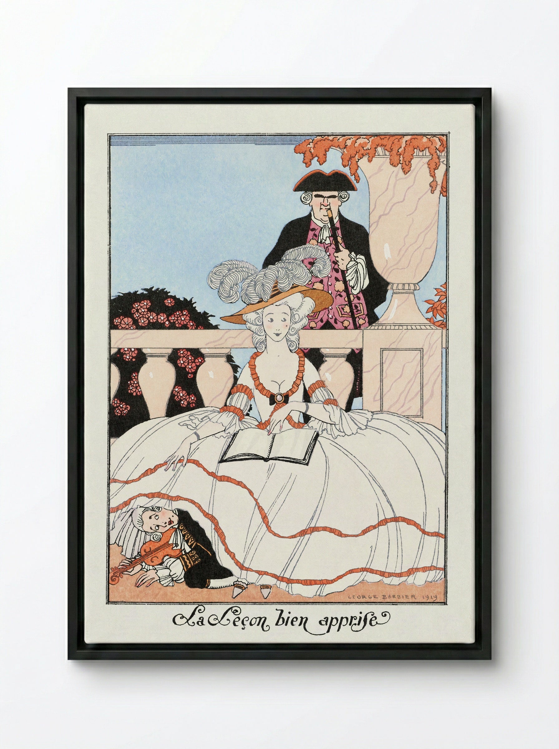 La Leçon bien apprise - George Barbier - Framed Canvas Black