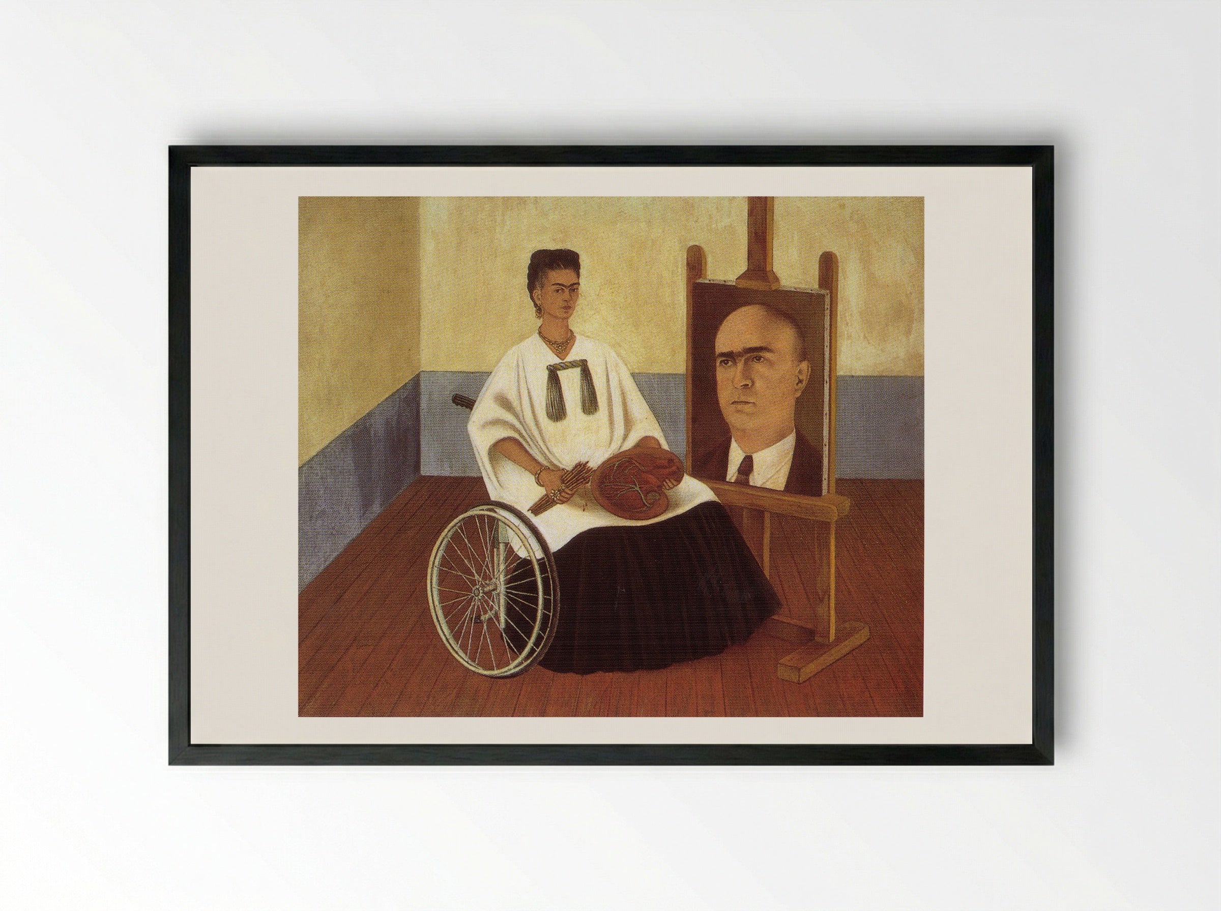 Self-Portrait with the Portrait of Doctor Farill - Frida Kahlo - Framed Print Black