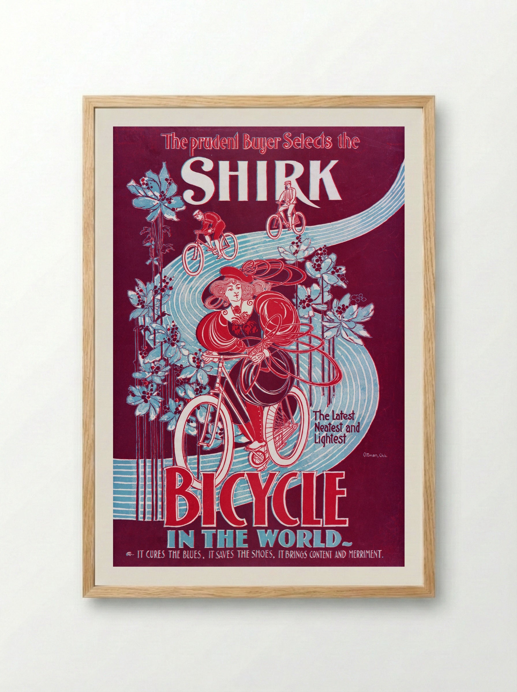 The Prudent Buyer Selects the Shirk Bicycle - Ottmann Lith. Co. - Framed Print Wood