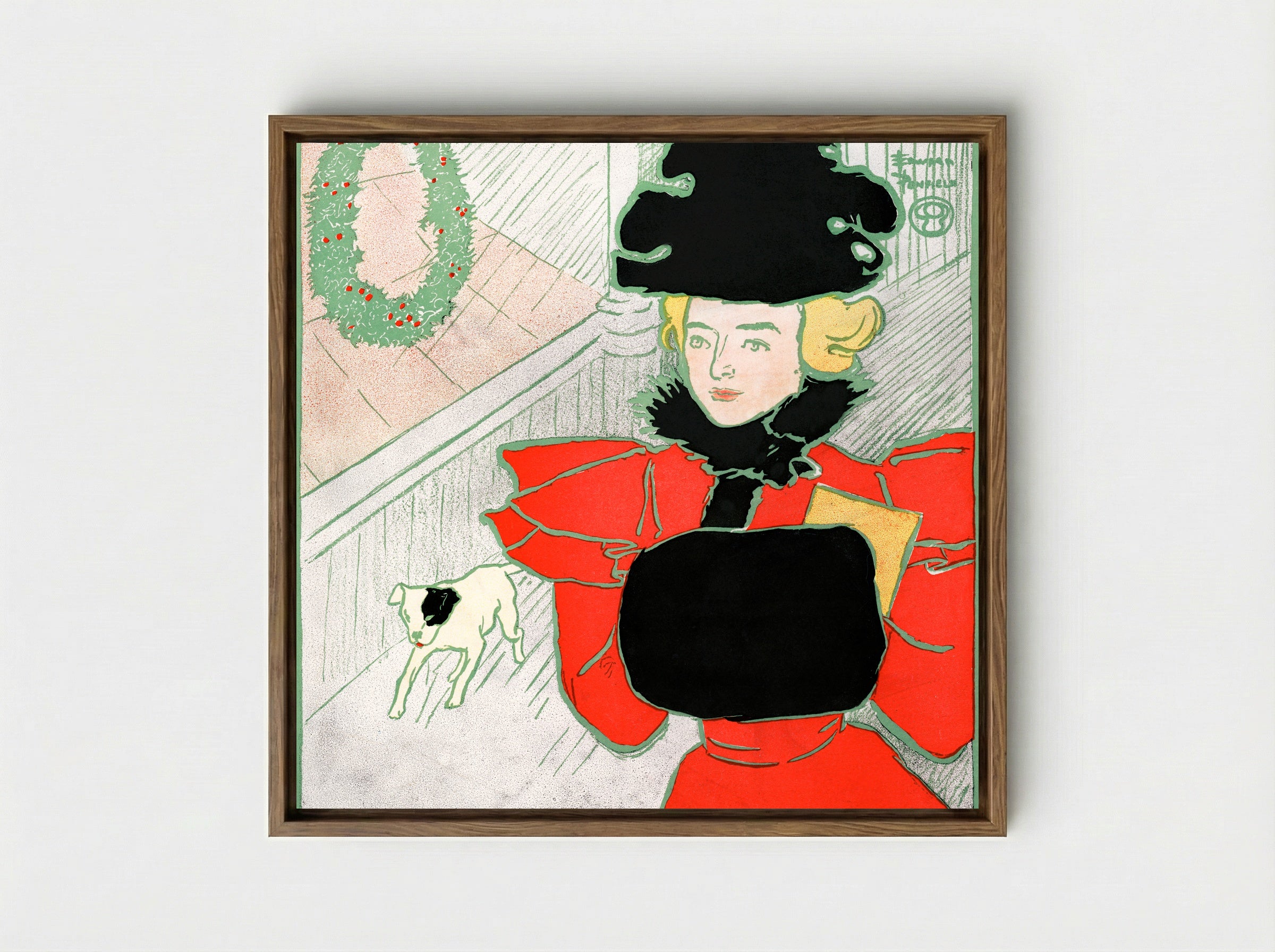 Vintage Christmas Card - Edward Penfield - Framed Canvas Wood