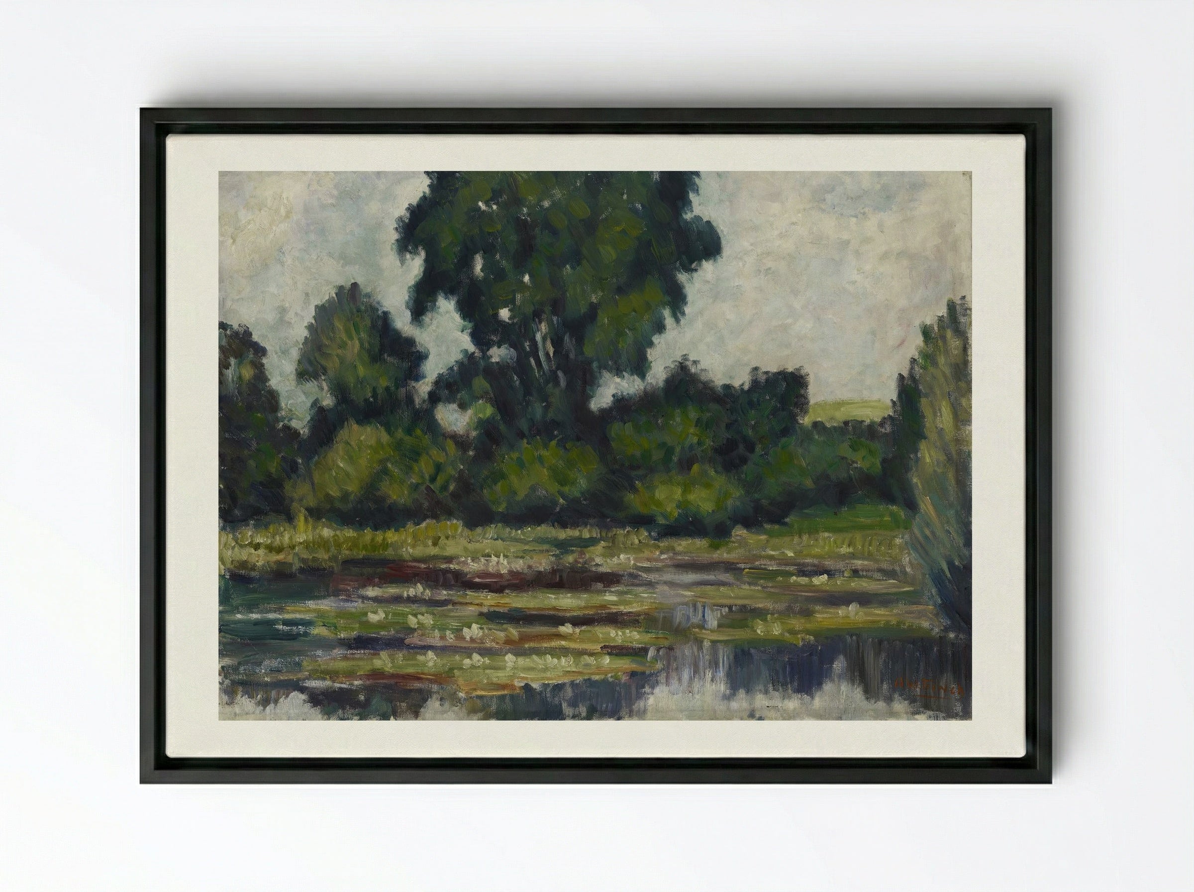 Lumpeita (Water Lilies) - Alfred William Finch - Framed Canvas Black