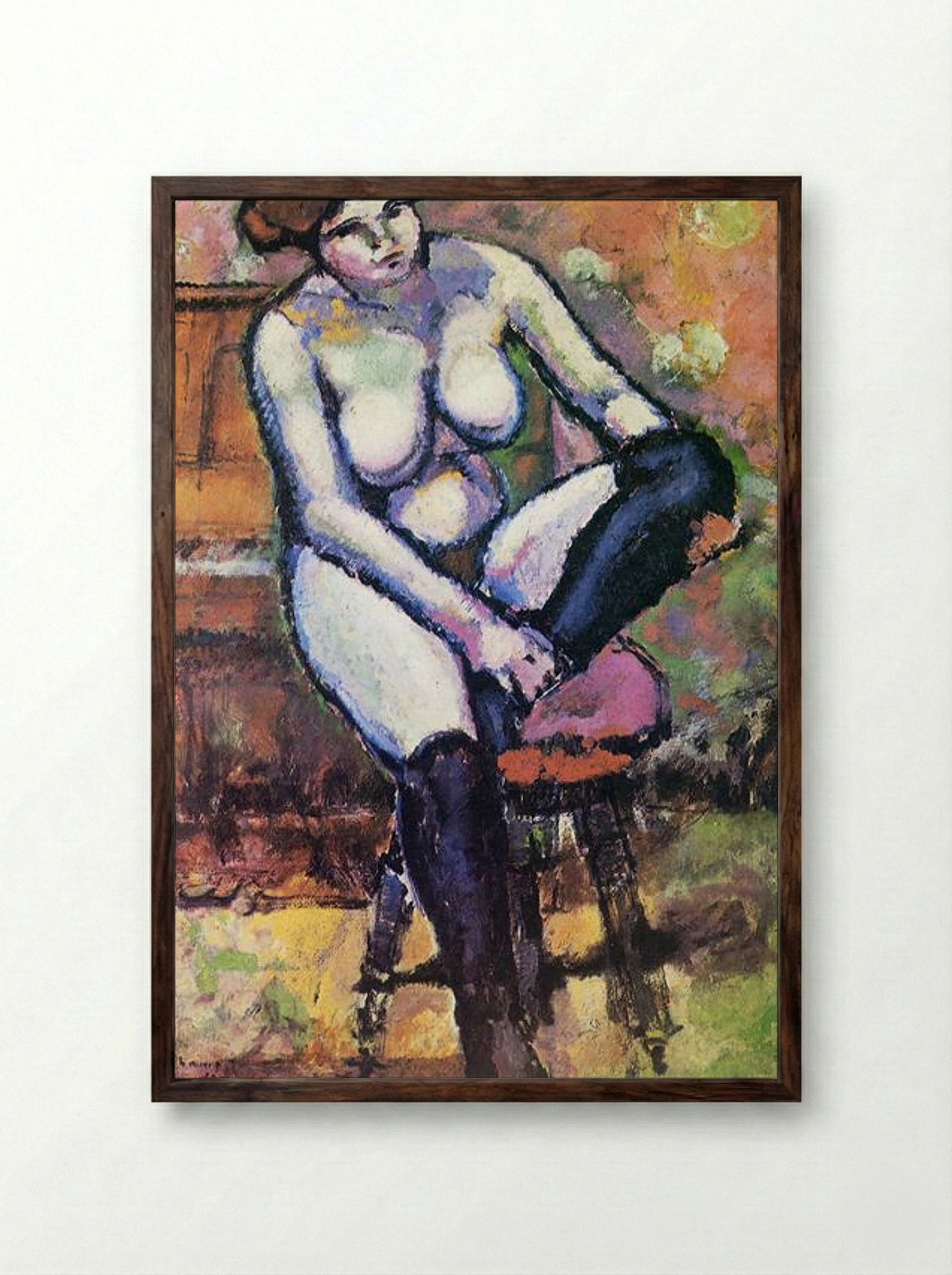 Nude with Black Stockings - Marcel Duchamp - Framed Print Dark Wood