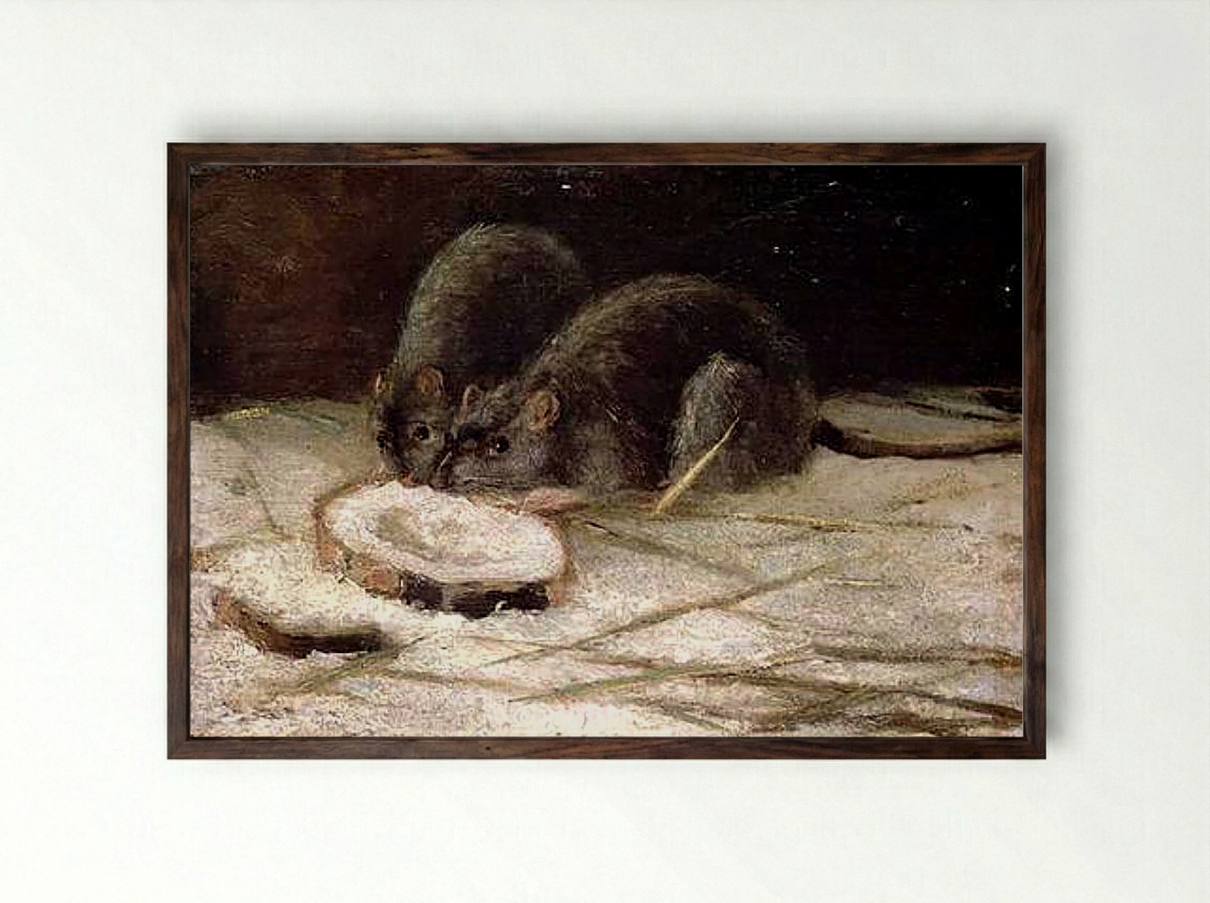 Two Rats Eating - Fine Art Print - Framed Print Dark Wood