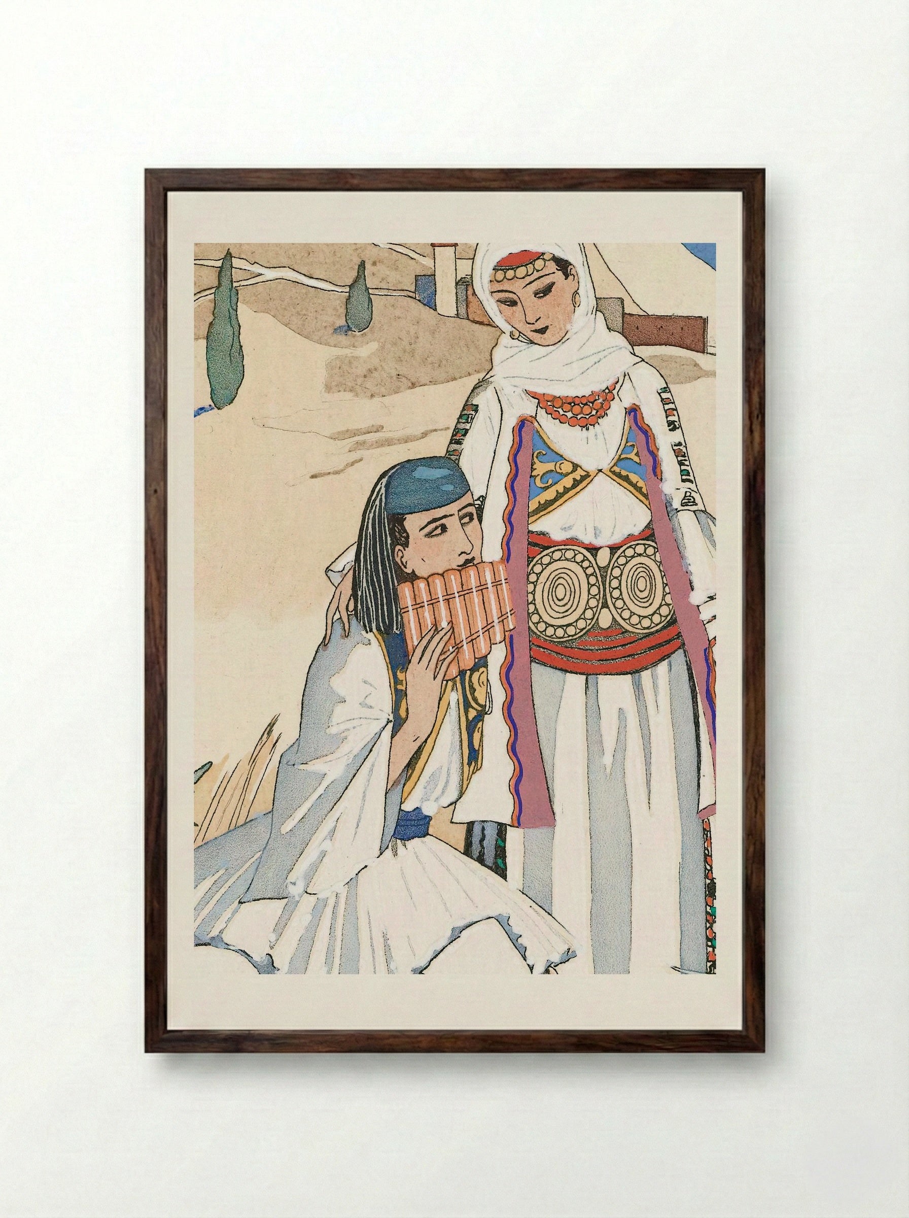 La Flûte de Pan - George Barbier - Framed Print Dark Wood