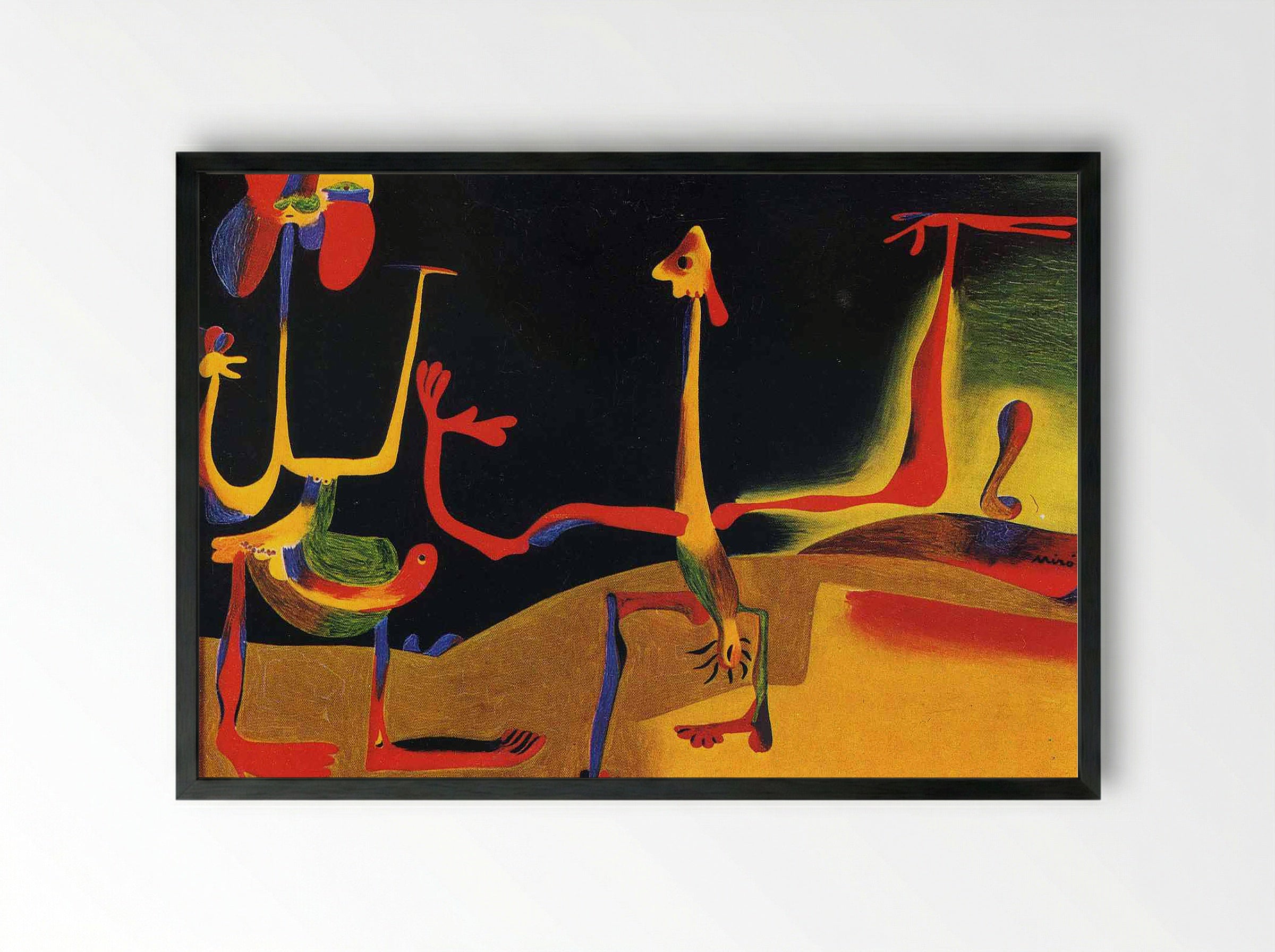 Man and Woman in Front of a Pile of Excrement - Joan Miró - Framed Print Black
