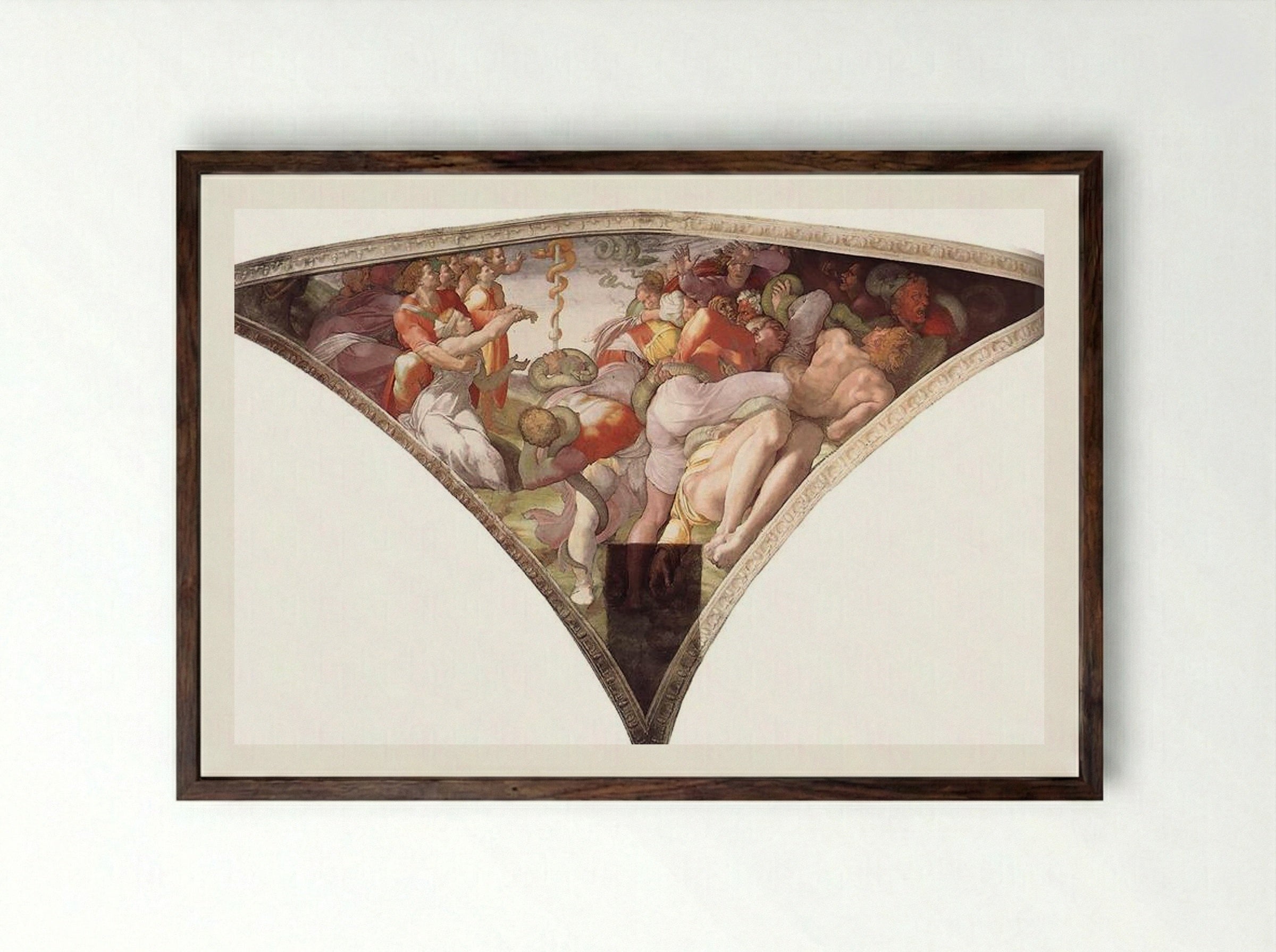 Sistine Chapel Ceiling: The Brazen Serpent - Michelangelo - Framed Print Dark Wood