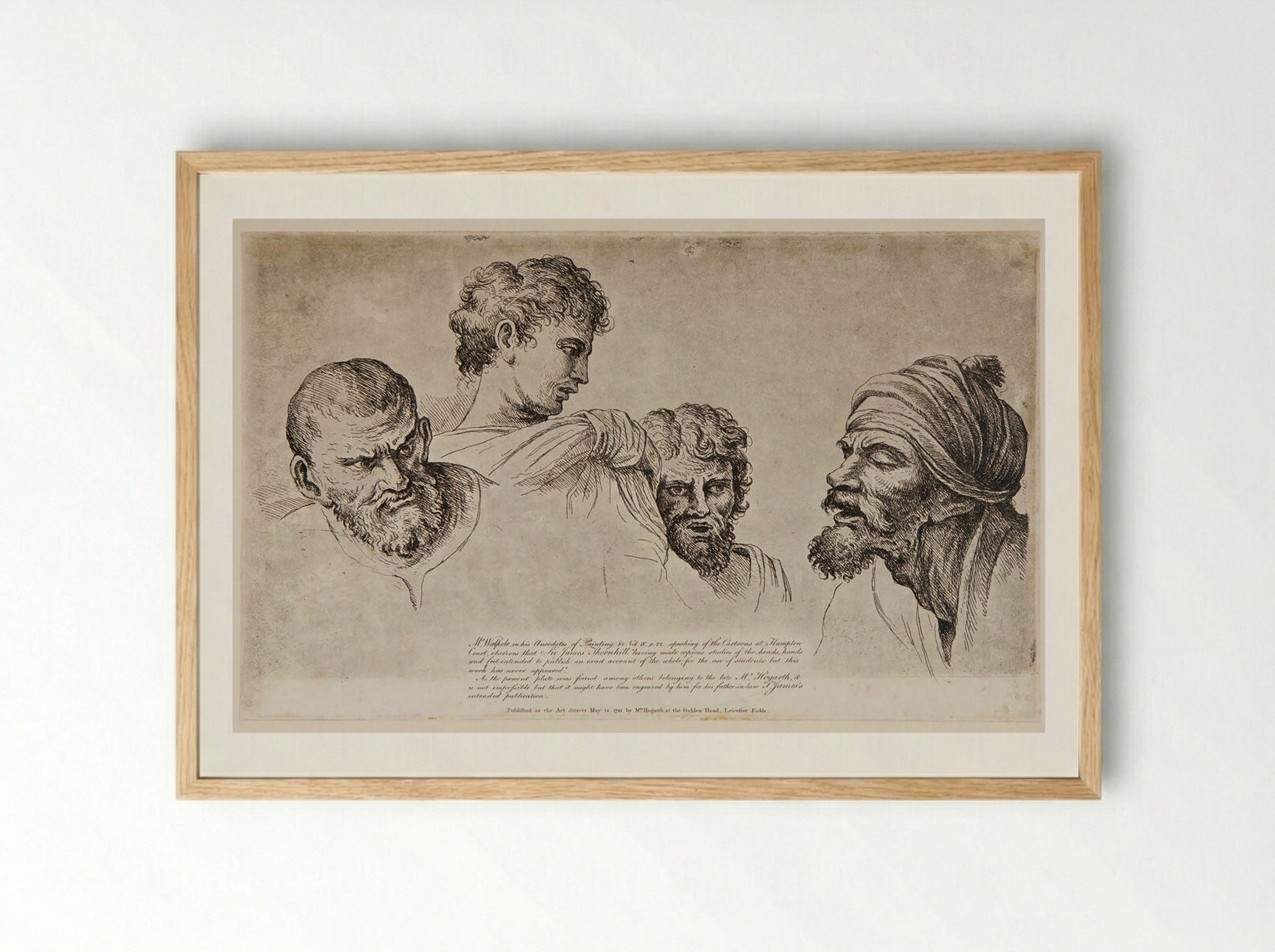 Four Heads from the Raphael Cartoons at Hampton Court - William Hogarth - Framed Print Wood