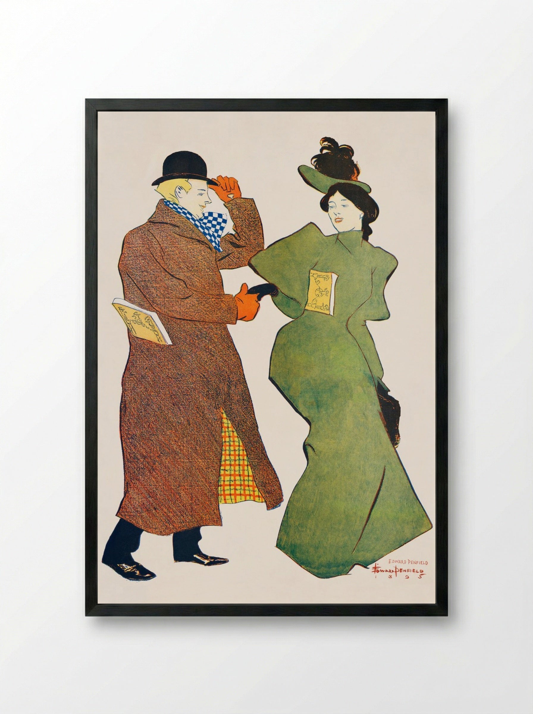 Man and Woman Shaking Hands - Edward Penfield - Framed Print Black