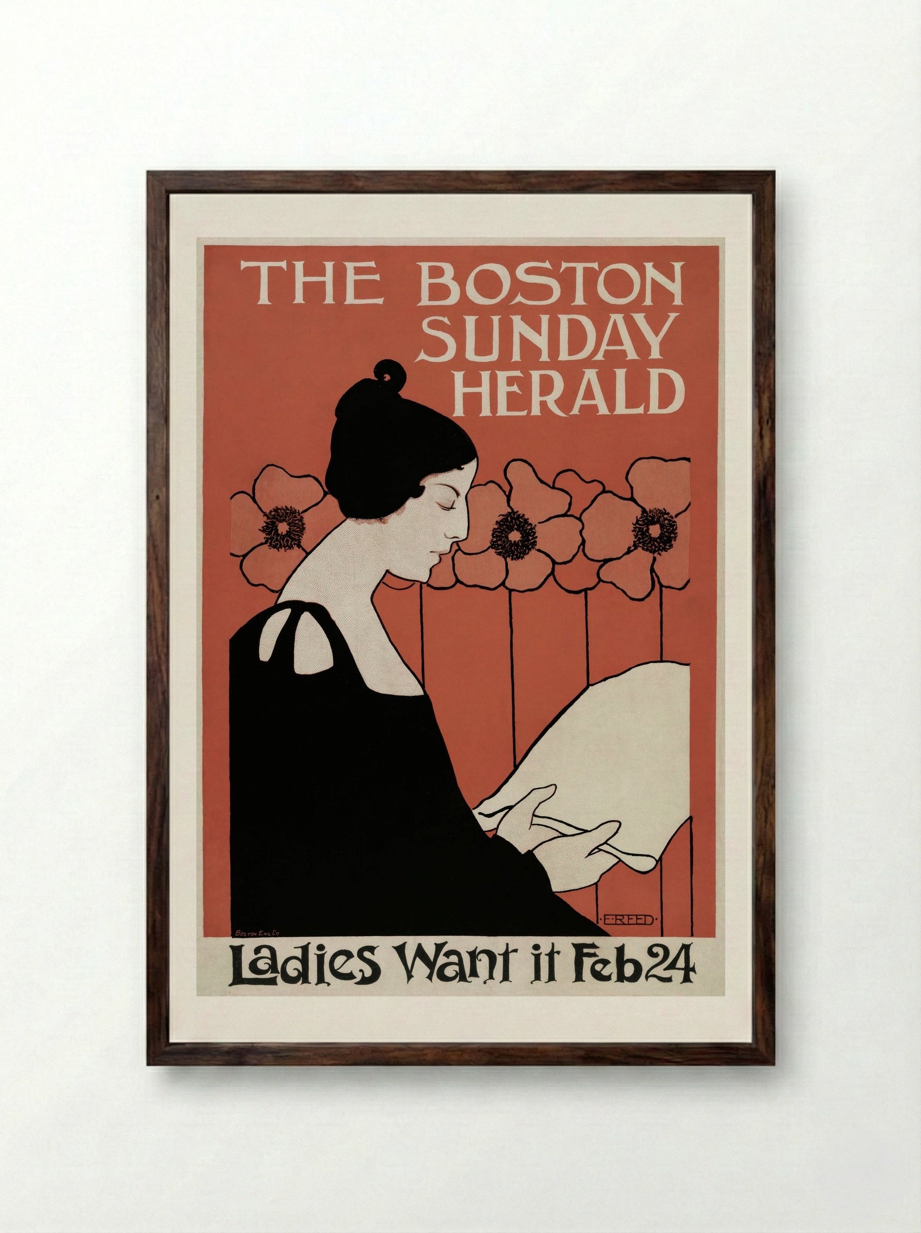 The Boston Sunday Herald - E.E. Reed - Framed Print Dark Wood