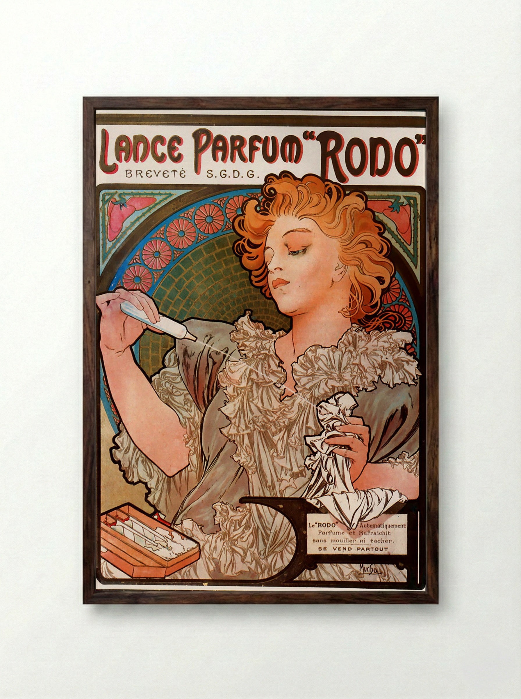 Lance Parfum Rodo - Alphonse Mucha - Framed Print Dark Wood