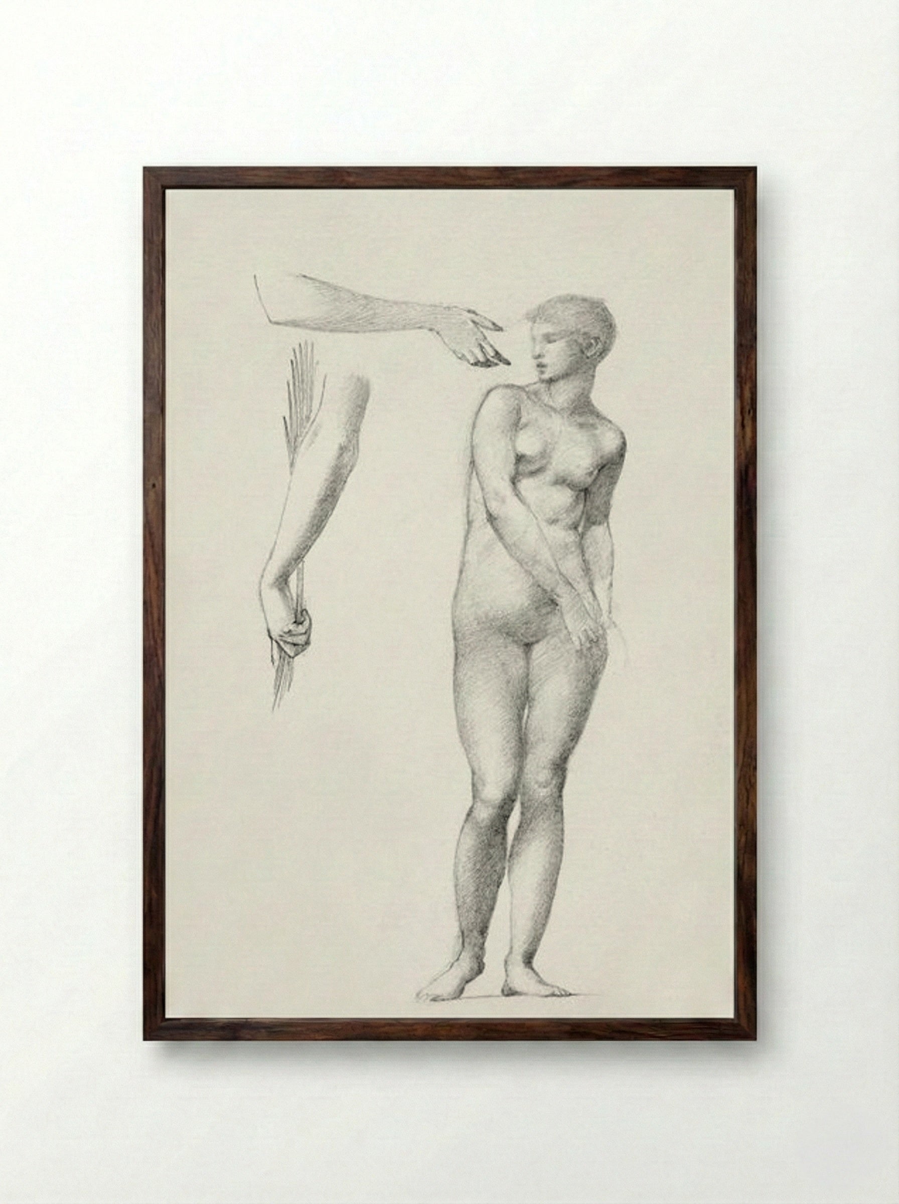 Standing Female Nude and Sketches of Arms - Edward Burne-Jones - Framed Print Dark Wood
