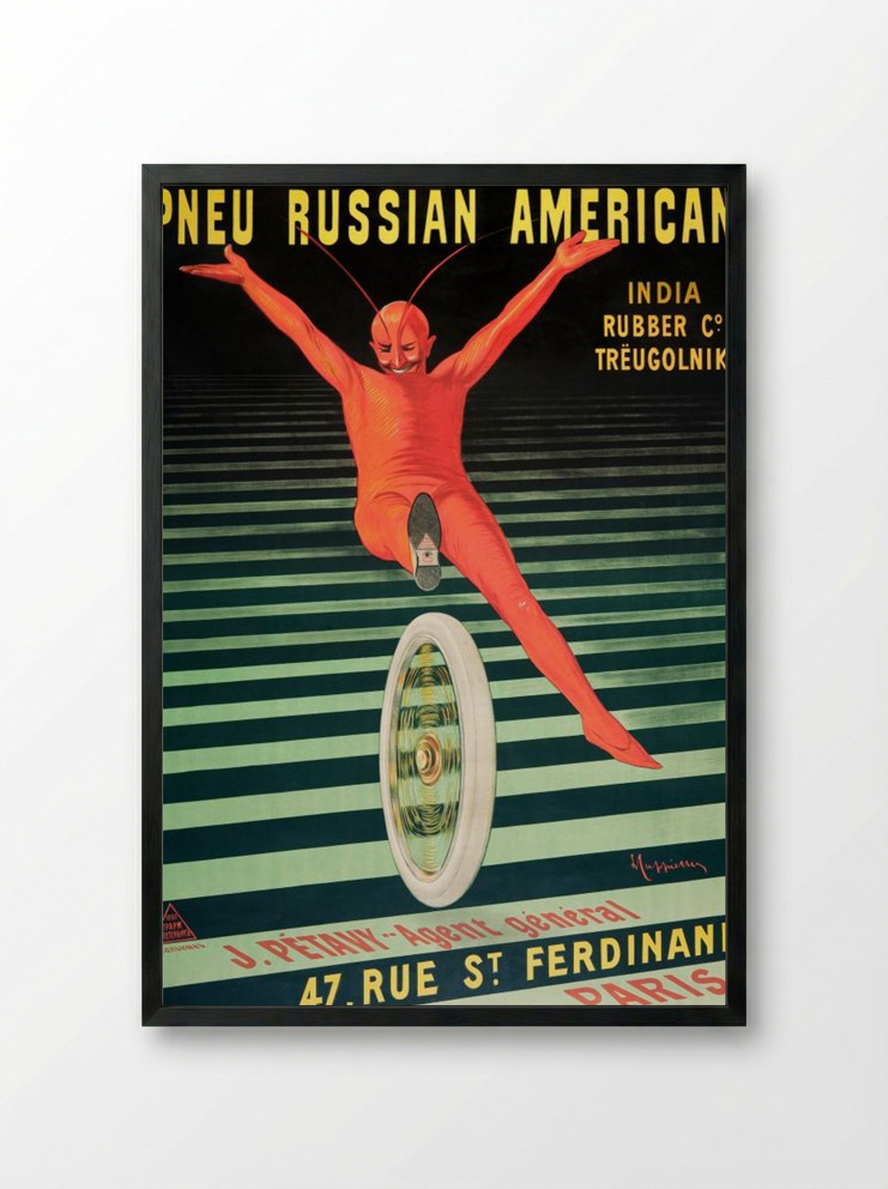Pneu Russian American - India Rubber Co. Trëugolnik - Leonetto Cappiello - Framed Print Black