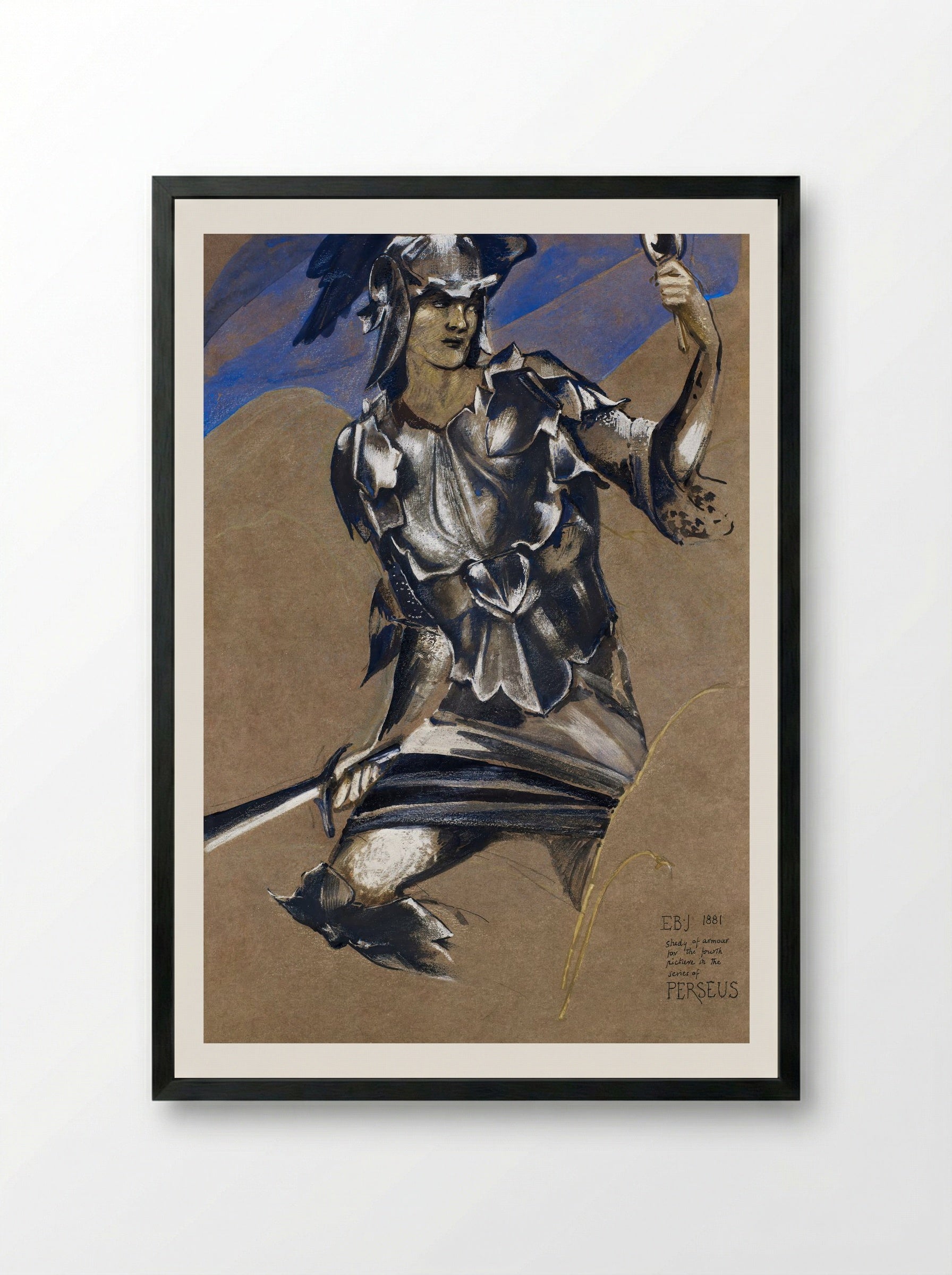 Study of Perseus in Armour for 'The Finding of Medusa' - Edward Burne-Jones - Framed Print Black