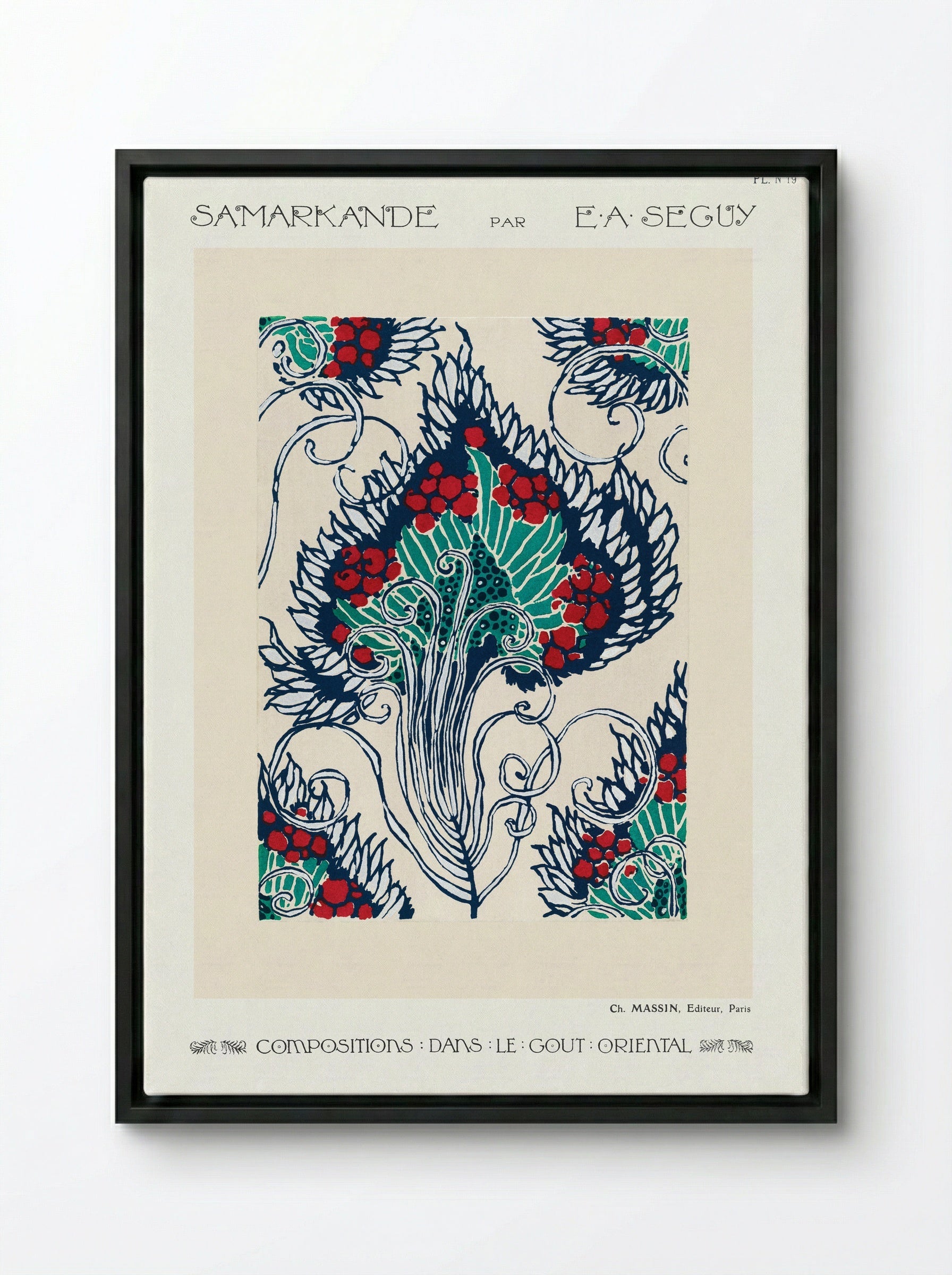 Samarkande, Planche 19 (Botanical Pattern) - Émile-Allain Séguy - Framed Canvas Black