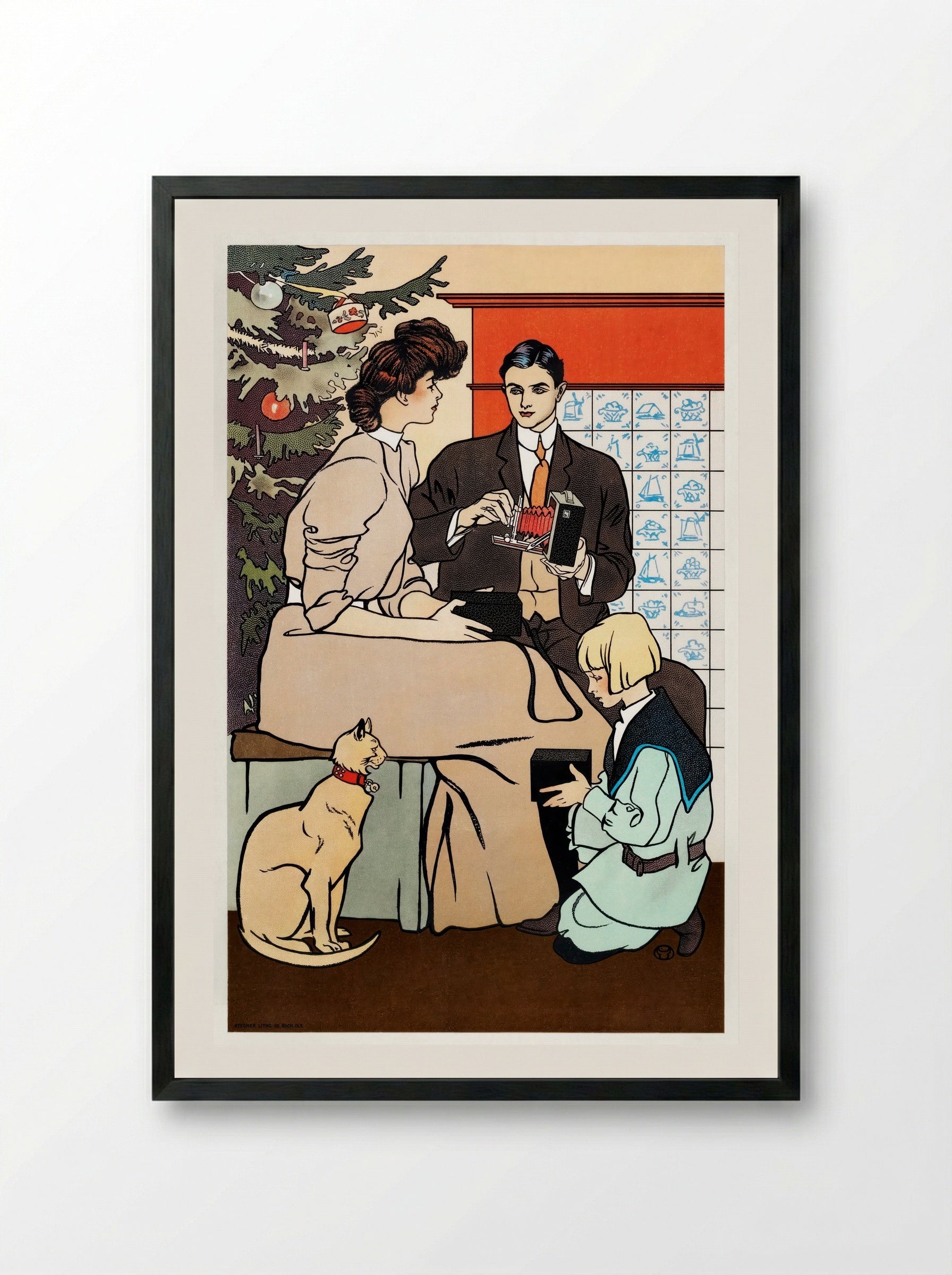 Vintage Christmas Morning (Family Scene with Camera) - Edward Penfield - Framed Print Black