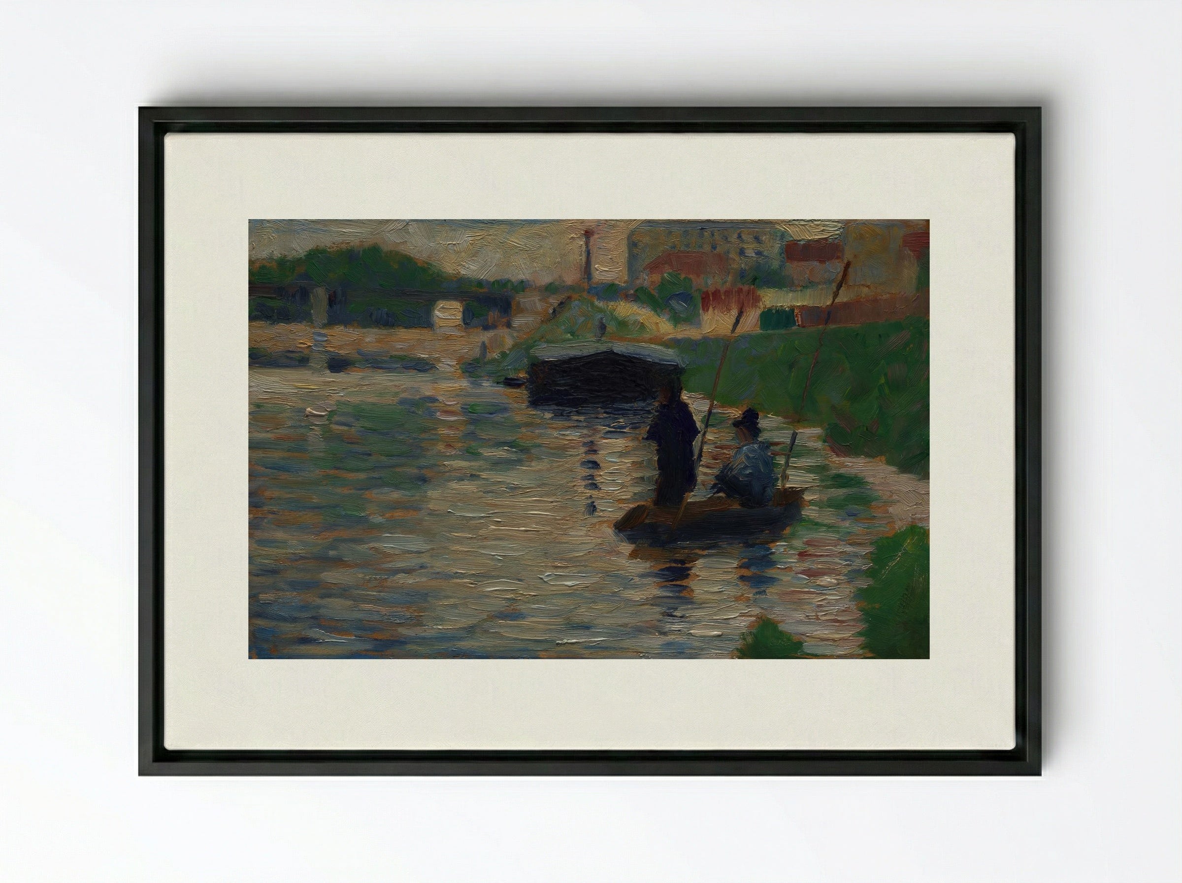 View of the Seine - Georges Seurat - Framed Canvas Black
