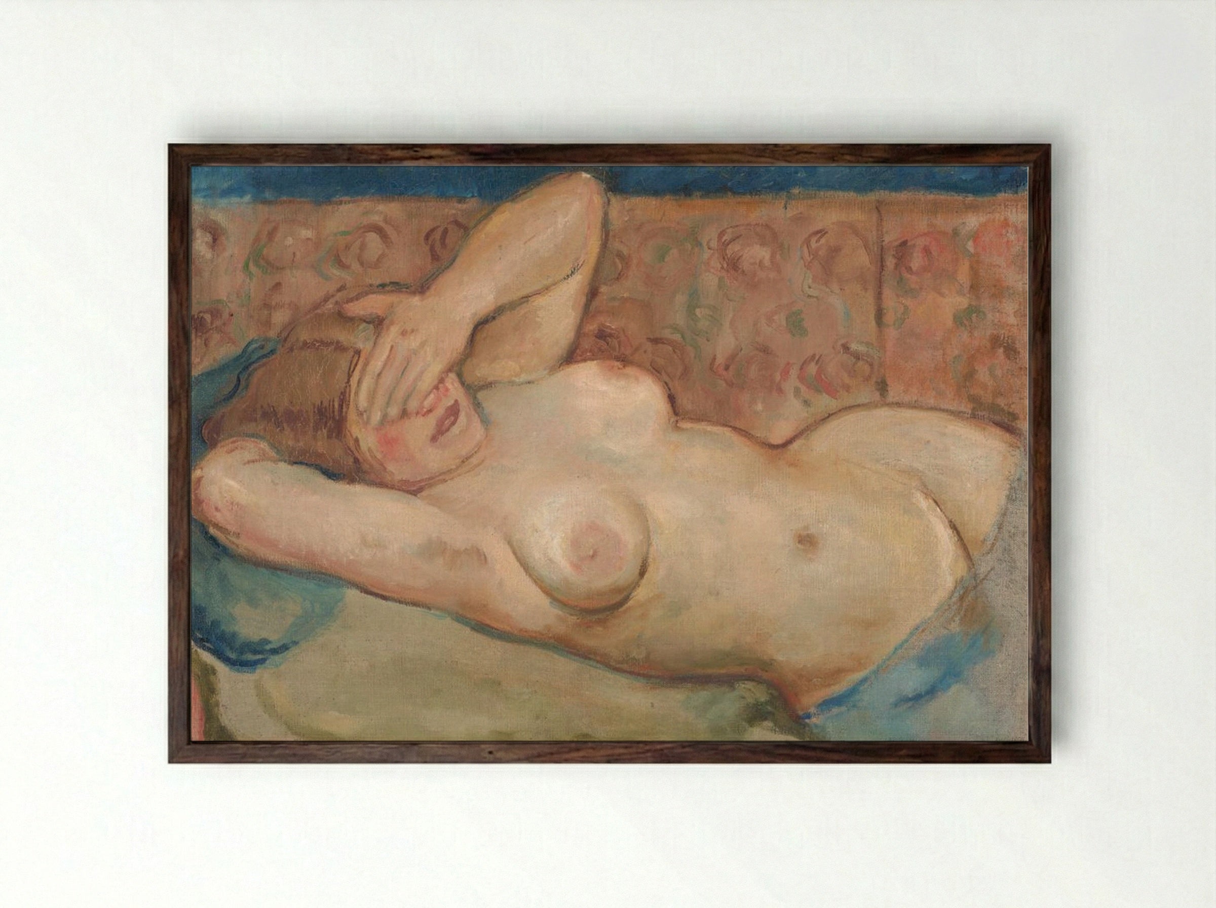 Reclining Nude ('Shy') - Cyprián Majerník - Framed Print Dark Wood