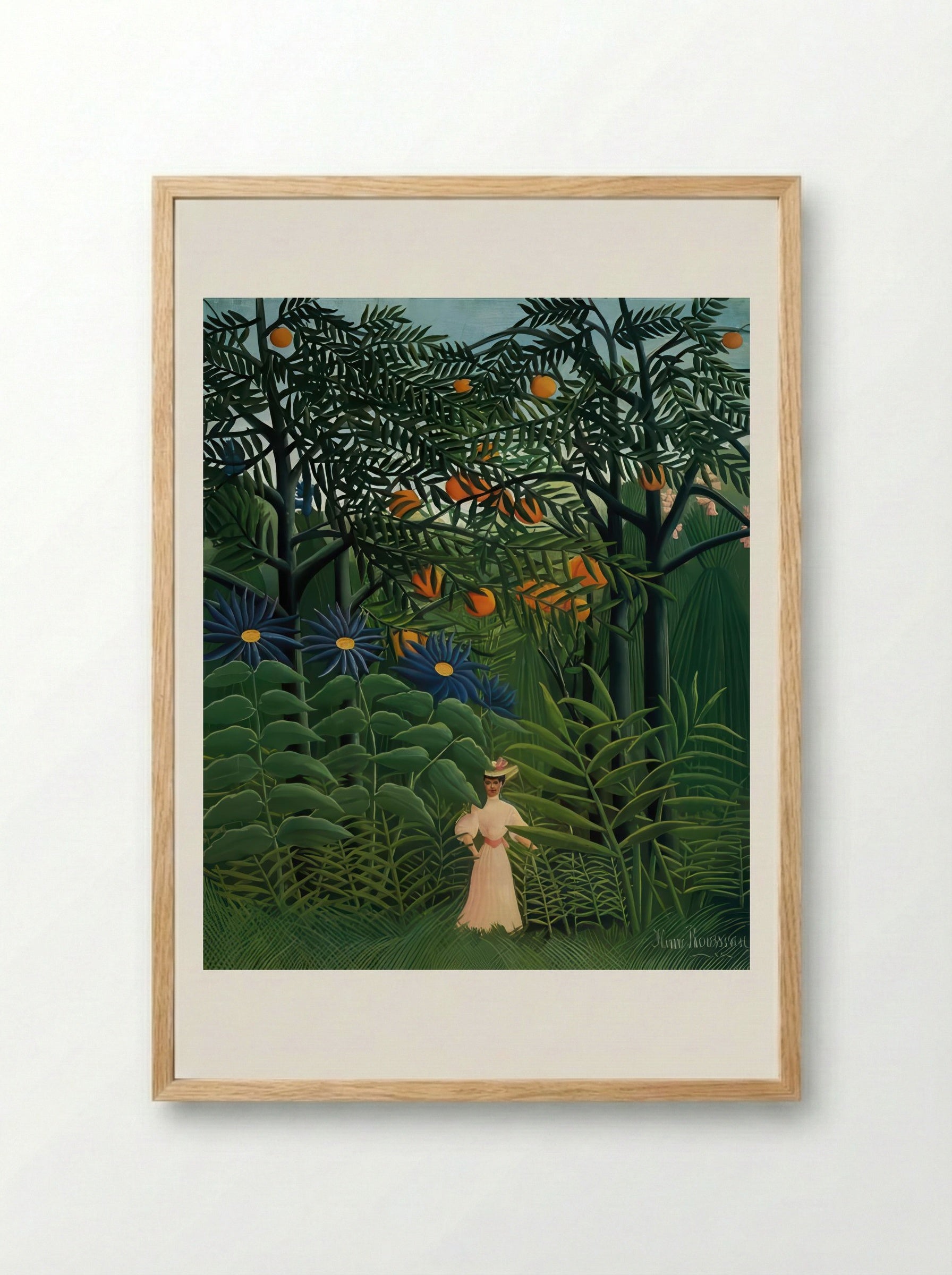 Woman Walking in an Exotic Forest by Henri Rousseau – Naïve Art Jungle Scene Print - Framed Print Wood