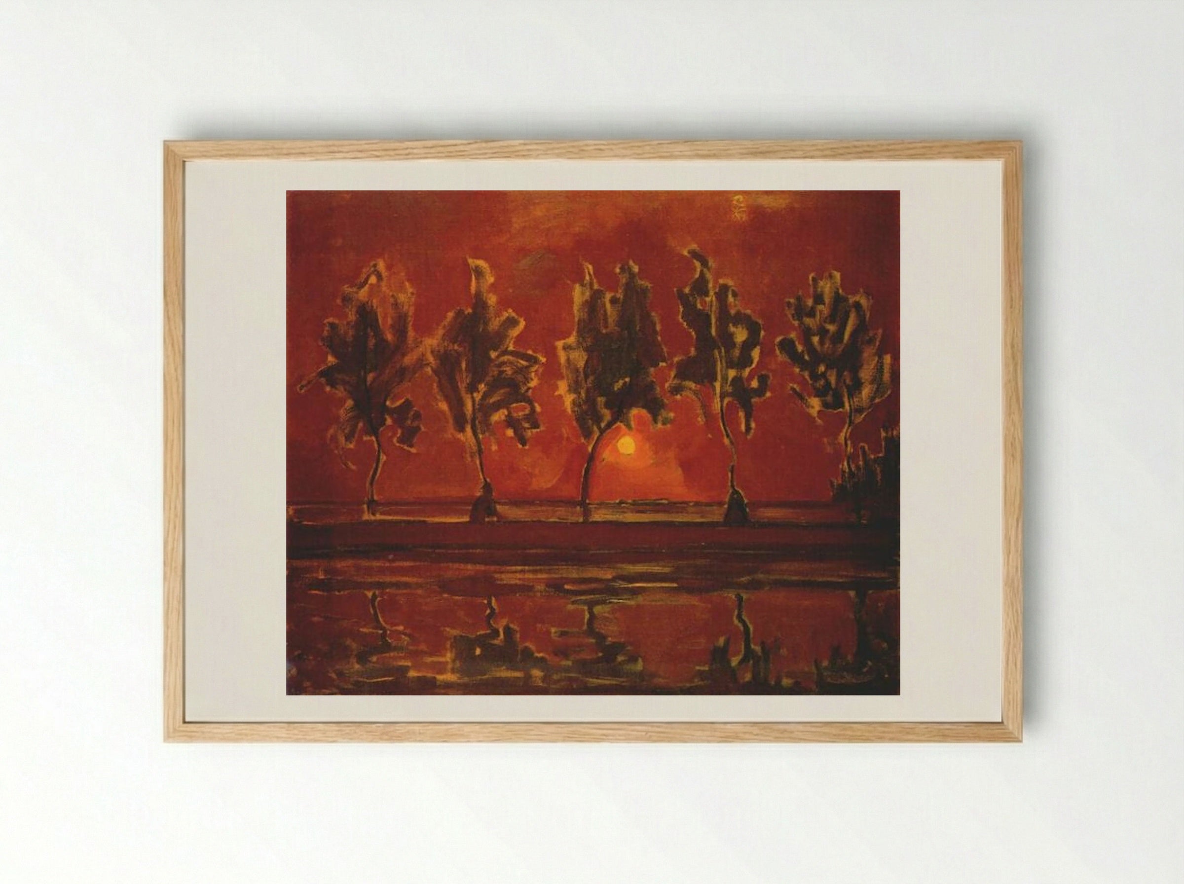 Trees by the Gein at Moonrise - Piet Mondrian - Framed Print Wood