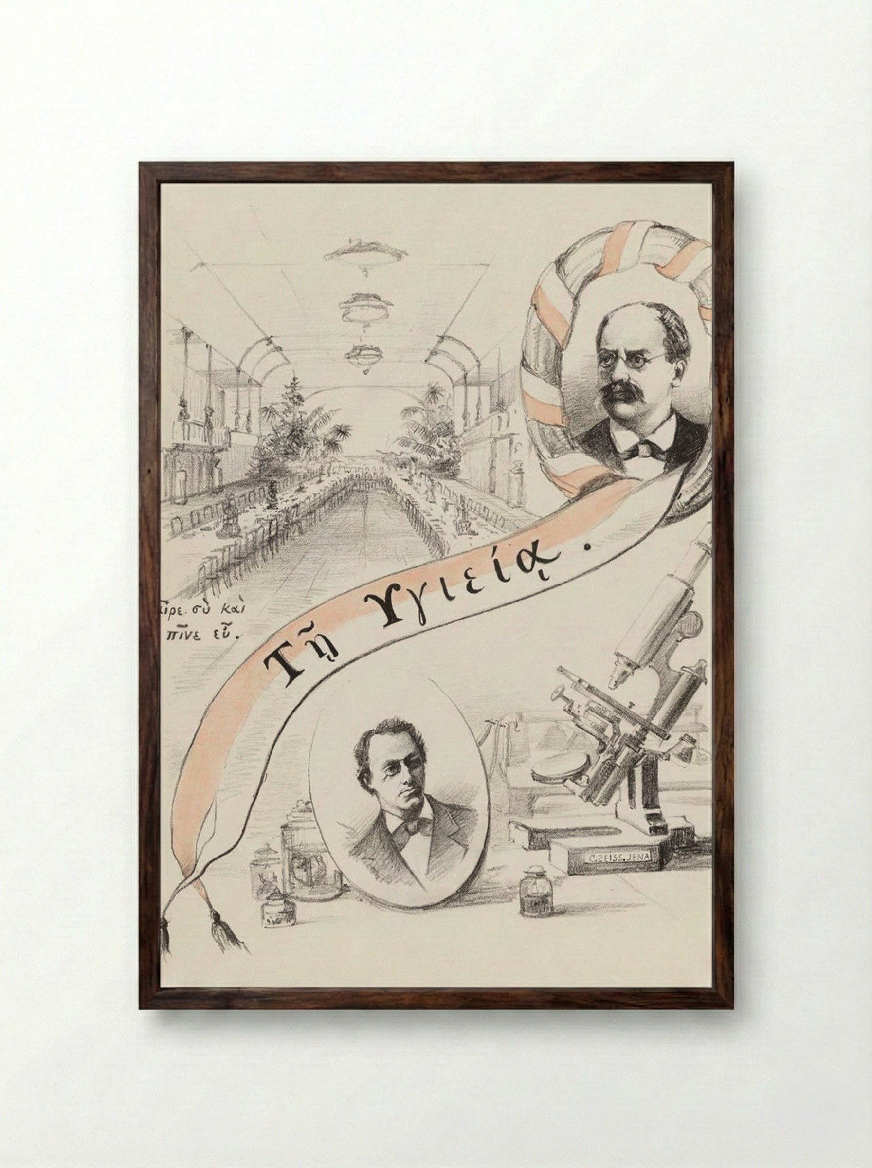 Vier voorstellingen betreffende het natuur- en geneeskundig congres te Leiden - Theo van Hoytema - Framed Print Dark Wood