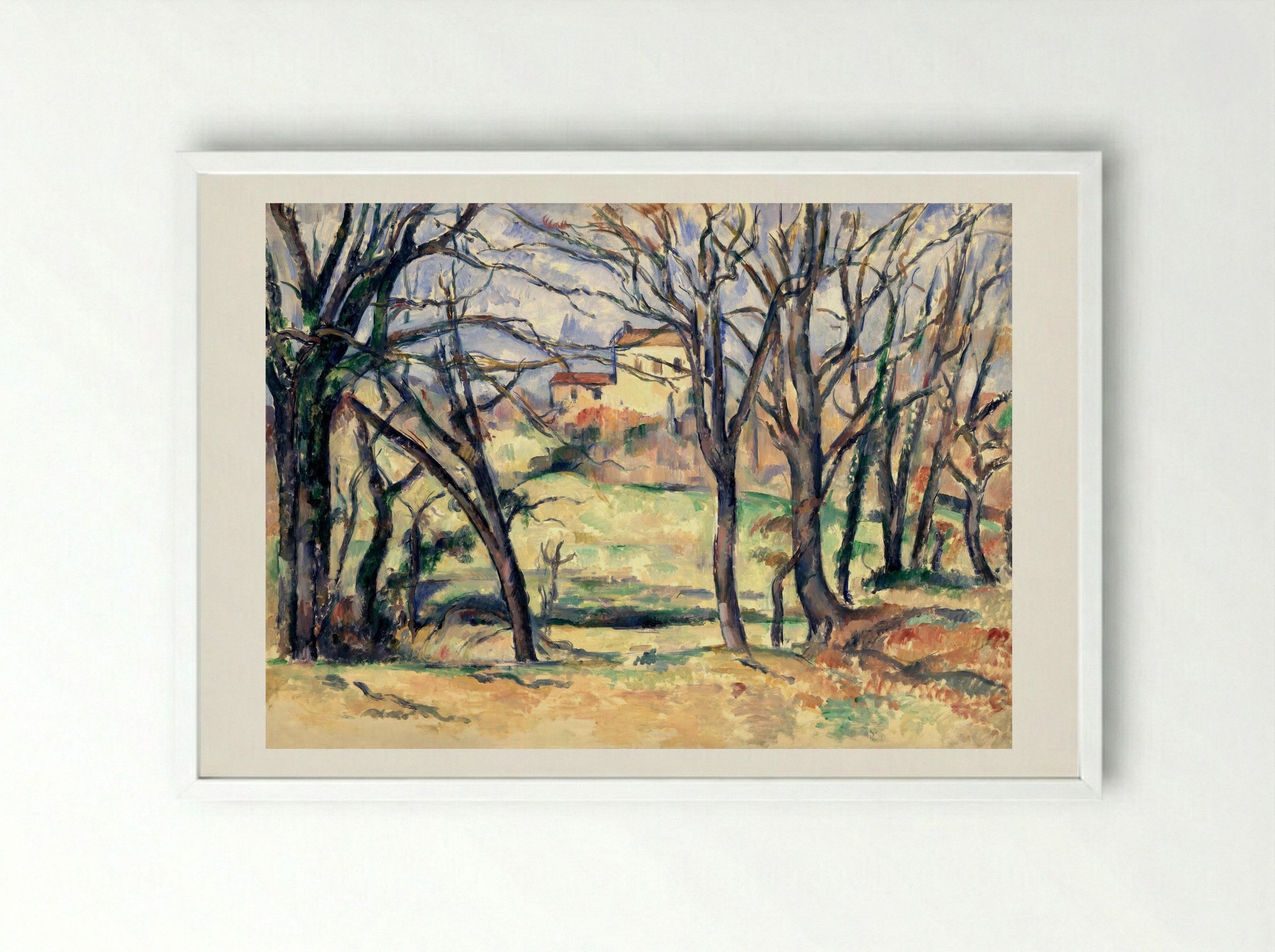 Trees and Houses Near the Jas de Bouffan - Paul Cézanne - Framed Print White