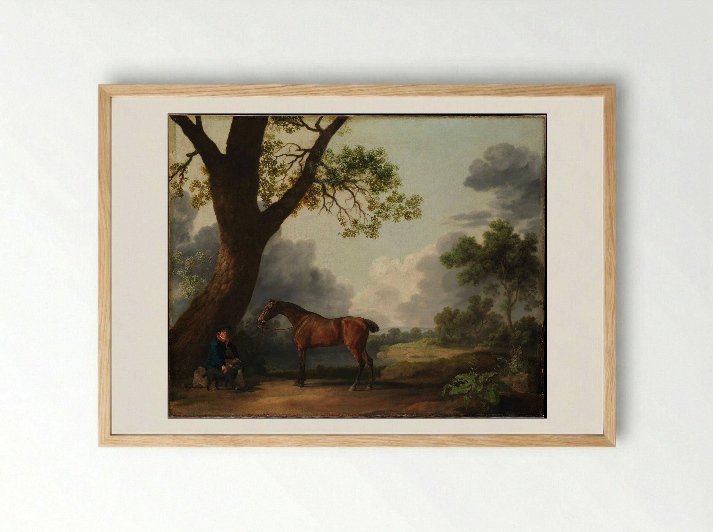 The Third Duke of Dorset's Hunter with a Groom and a Dog - George Stubbs - Framed Print Wood