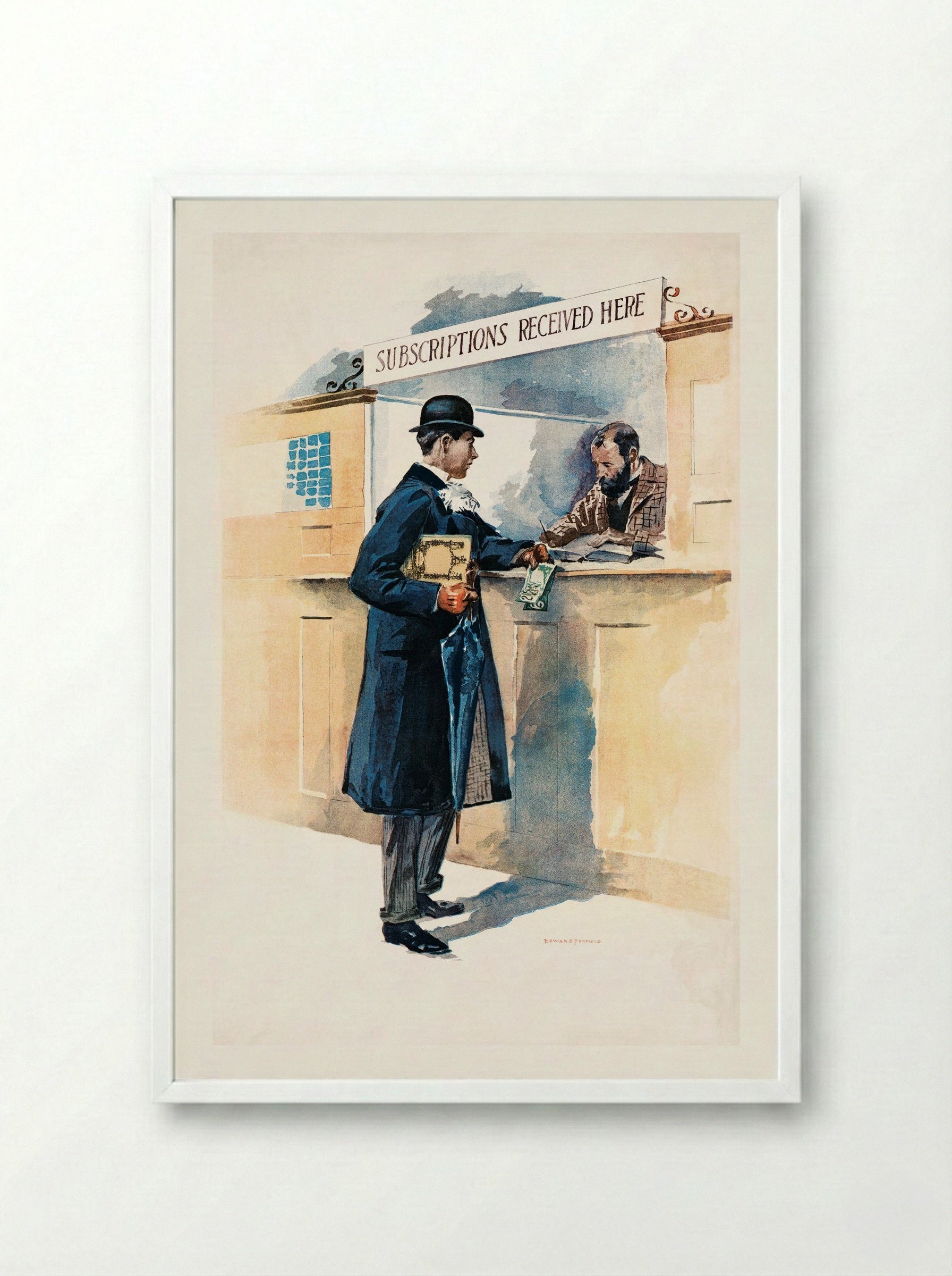 Man Getting Medicines - Edward Penfield - Framed Print White
