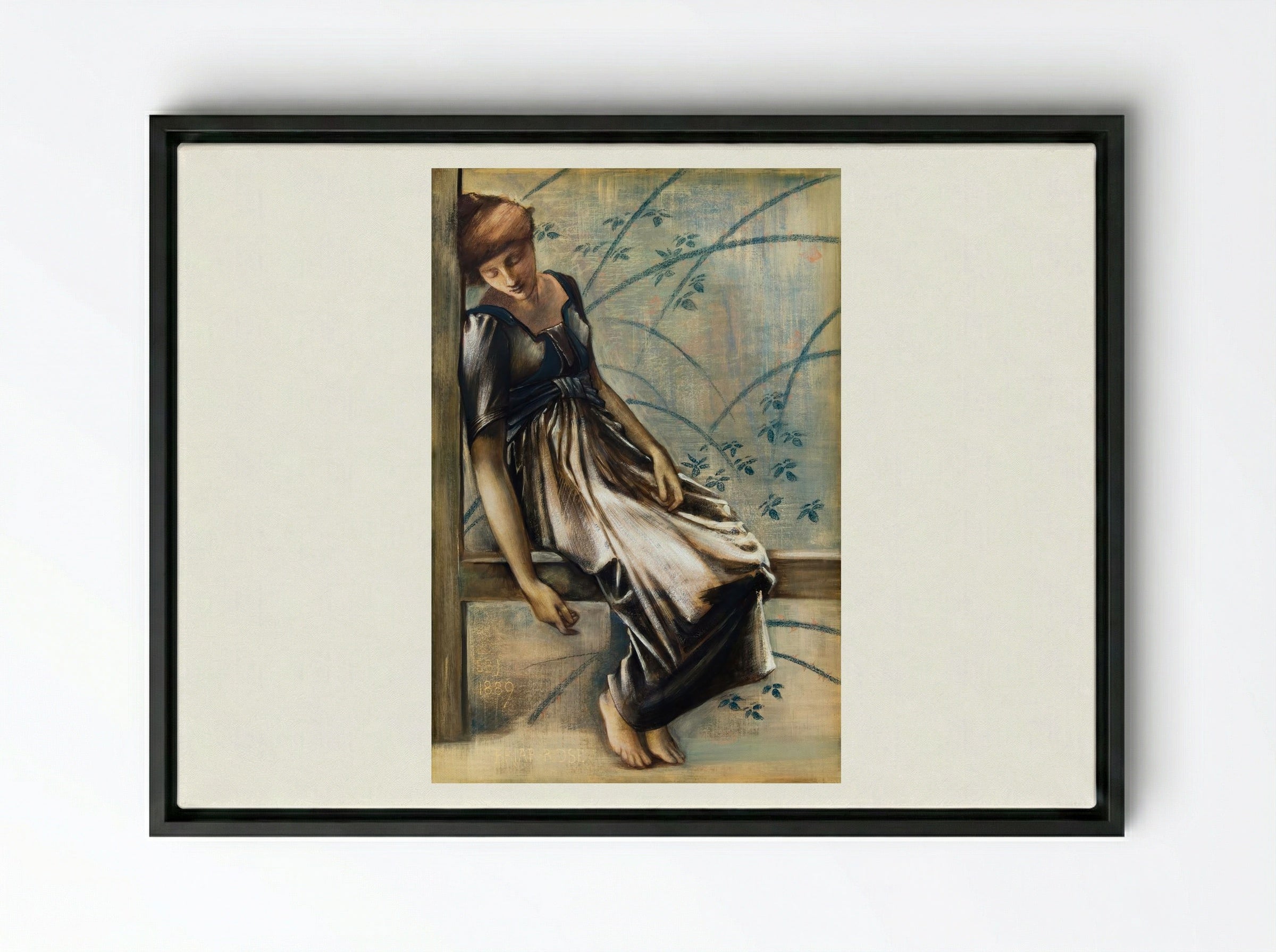 Study for 'The Garden Court' from 'The Briar Rose' Series - Edward Burne-Jones - Framed Canvas Black
