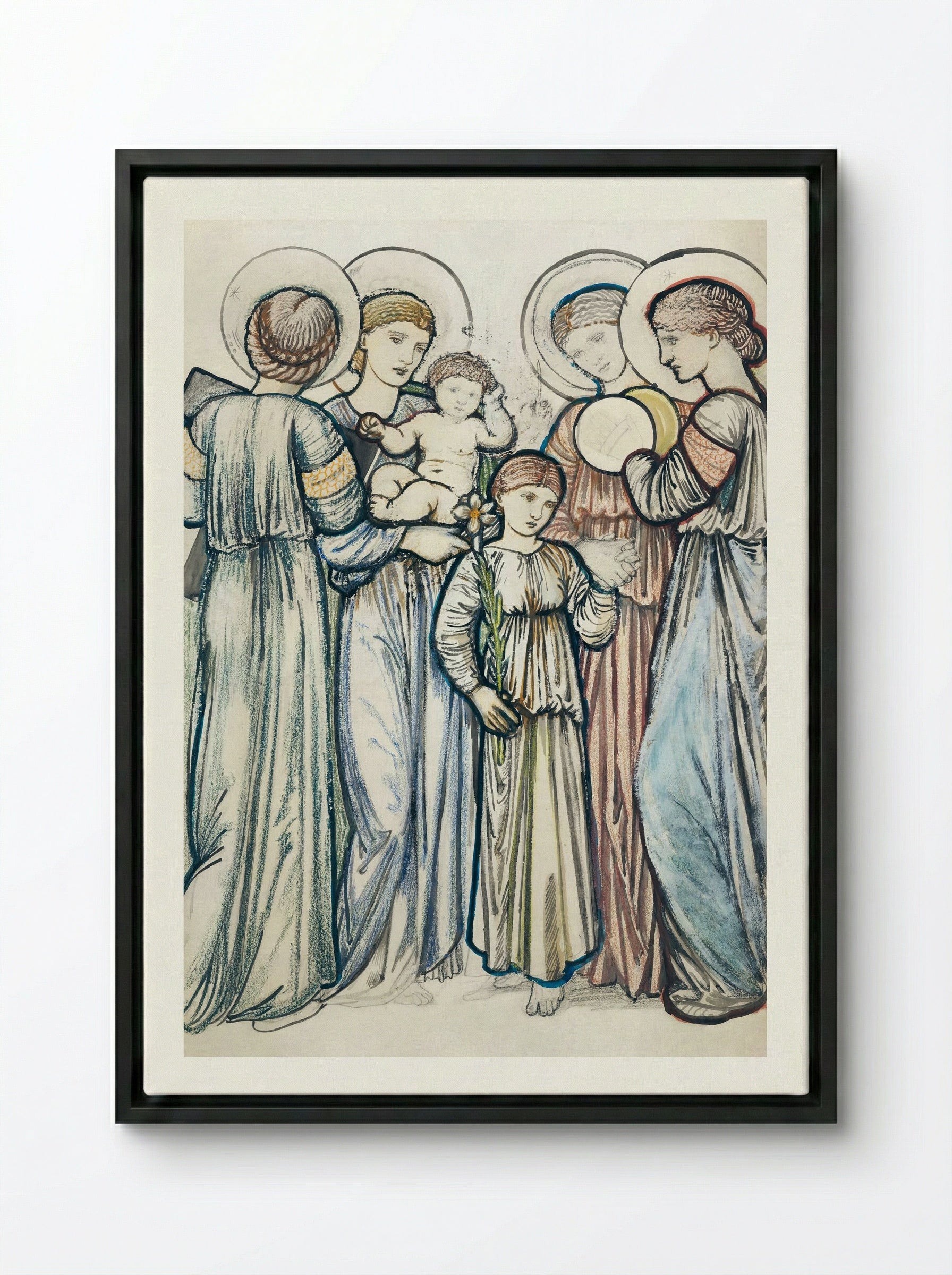 Angels and Children - Edward Burne-Jones - Framed Canvas Black