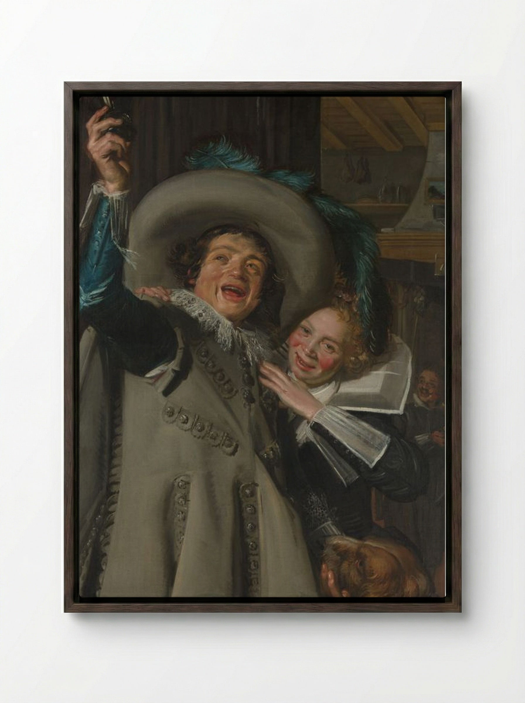 Young Man and Woman in an Inn ('Yonker Ramp and his Sweetheart') - Frans Hals - Framed Canvas Dark Wood